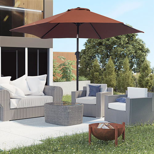 8.5FT Patio Umbrella, Round Garden Parasol with 6 Ribs, Market Sunshade Tilt Canopy w/ Crank Handle for Outdoor, Coffee