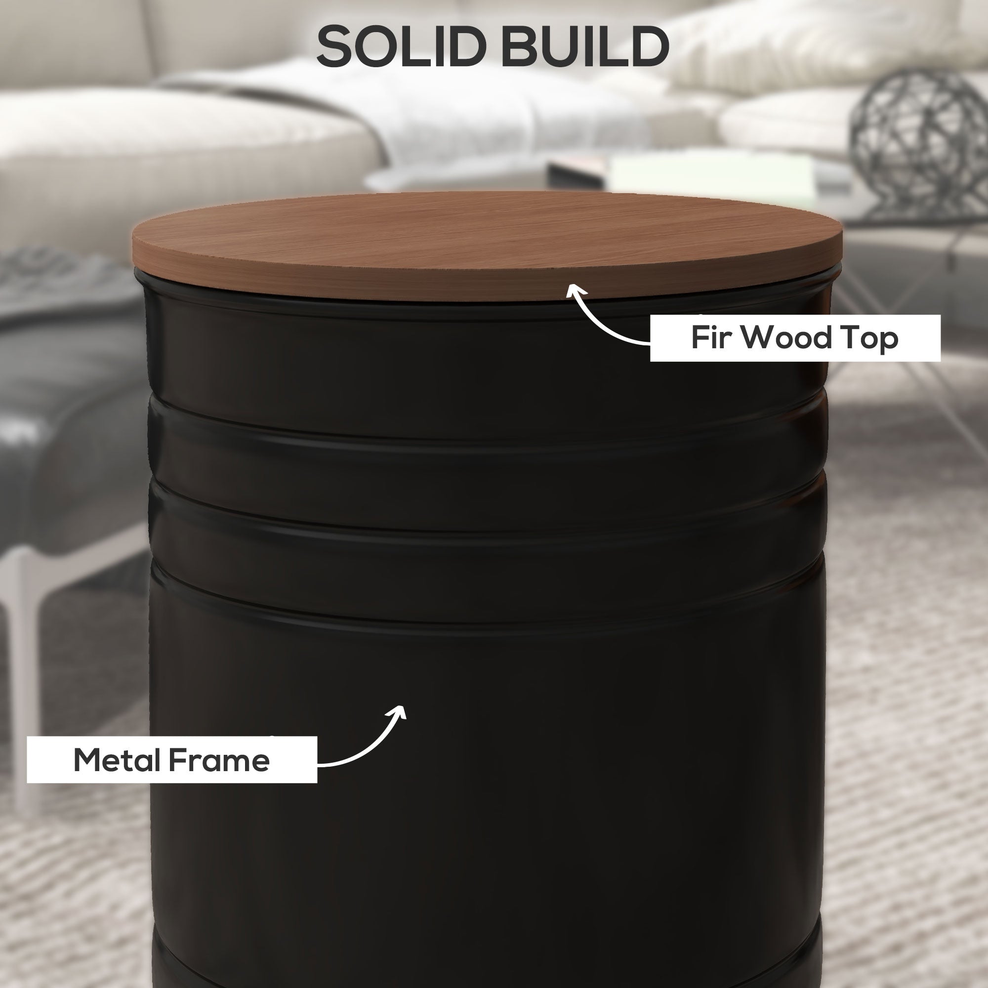 Round Side Table Set of 2, Nesting Coffee Tables with Wooden Lid, Metal Frame and Hidden Storage Space for Bedroom Side Tables   at Gallery Canada