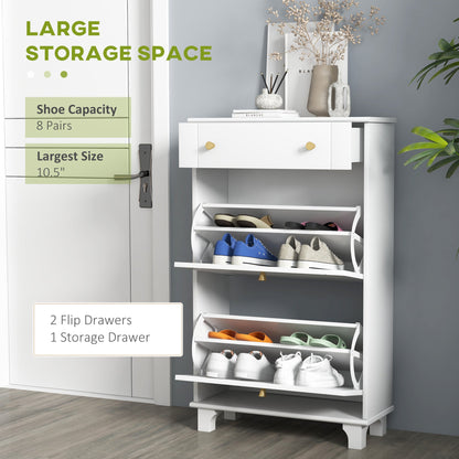 Slim Shoe Storage with 2 Flip Drawers and Adjustable Shelves Shoe Cabinet Organizer for 8 Pair, White Shoe Storage Cabinets & Racks   at Gallery Canada