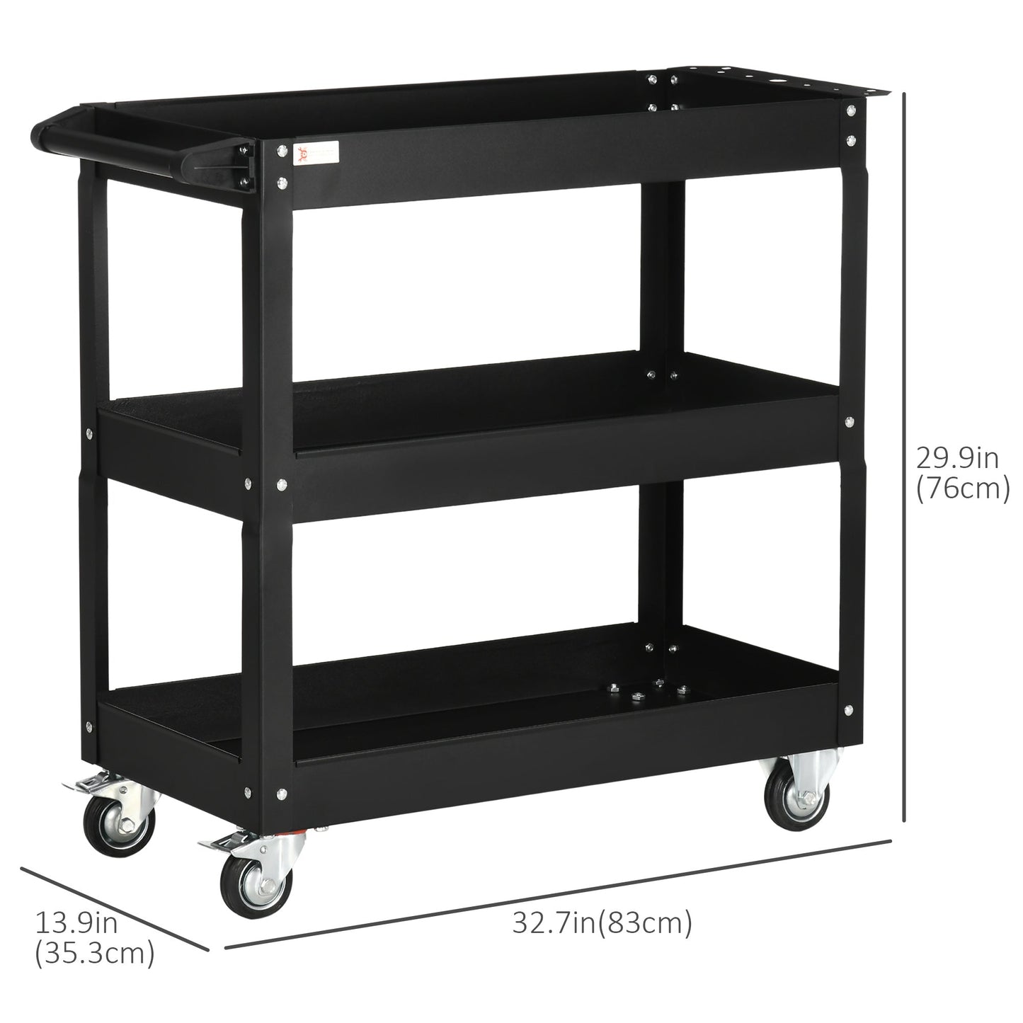 3 Tier Rolling Tool Cart with Wheels, 330 LBS Capacity Heavy Duty Utility Cart, Steel Mobile Service Cart for Garage, Mechanics and Warehouse, Black Tool Organizers   at Gallery Canada