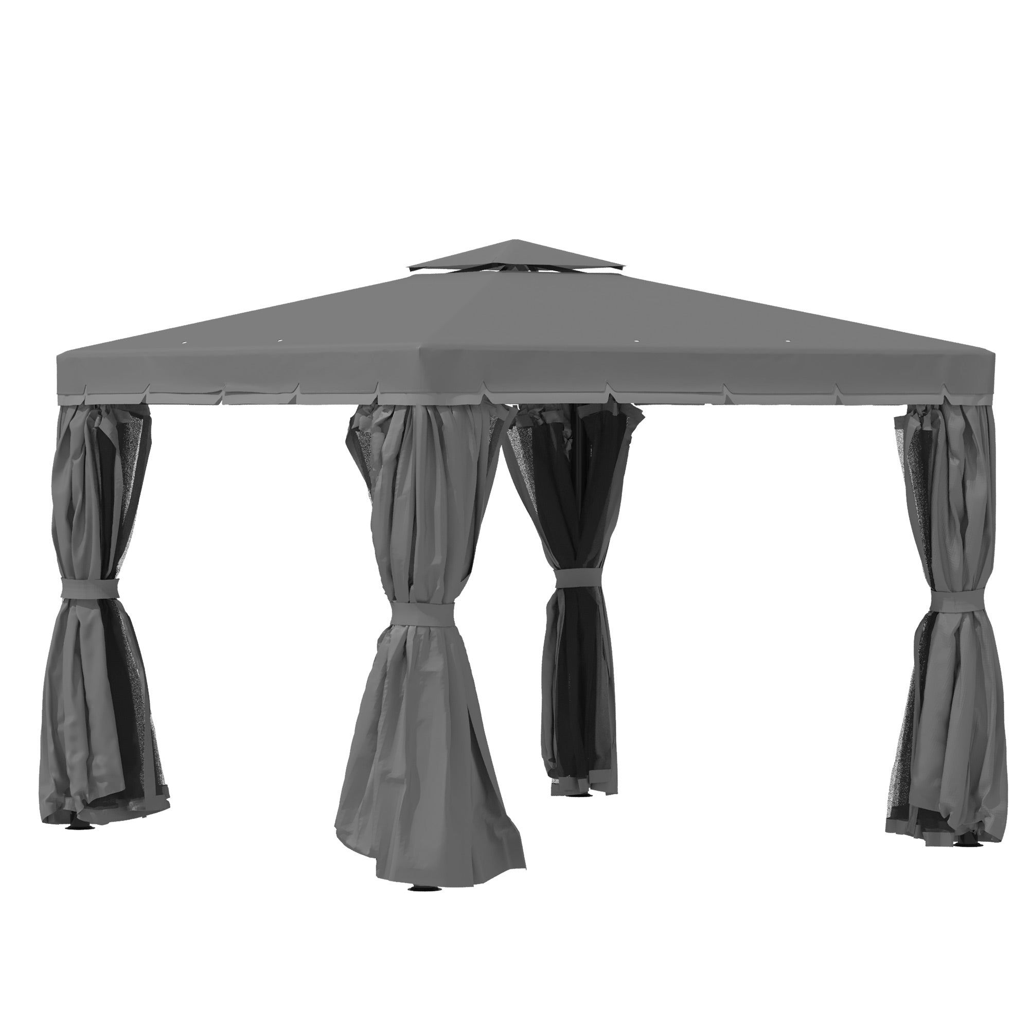 10' x 10' 2-Tier Outdoor Gazebo Canopy Tent with Zippered Mesh Sidewalls, Aluminum Frame for Patio, Backyard, Dark Grey Gazebos at Gallery Canada