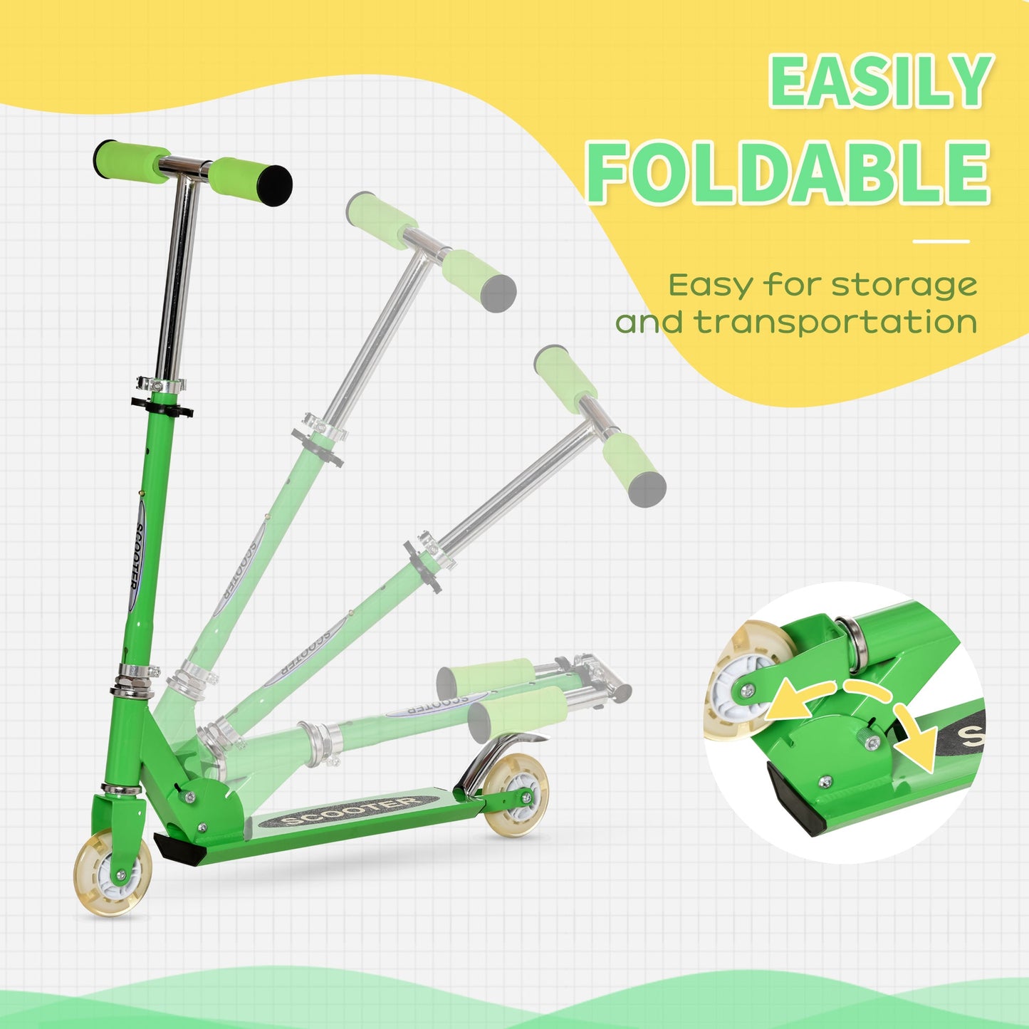 Snow Scooter, 2 in 1 Design Adjustable Height Scooter Snow Sled for Kids Aged Over 7 Years Old, Kids Sled Ski Scooter with Wheels Blades, Green - Gallery Canada