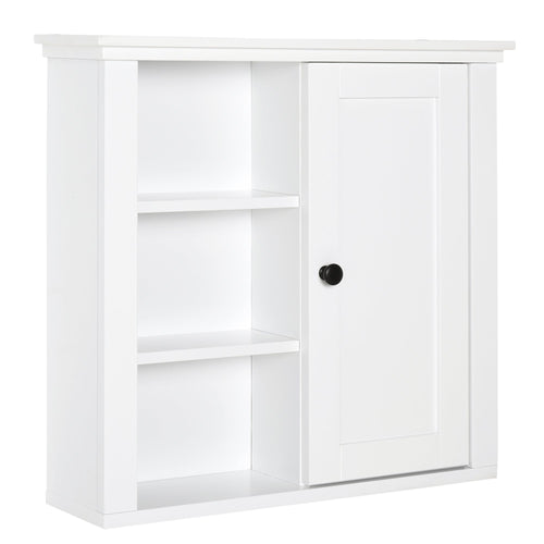 Bathroom Wall Cabinet, Wall Mounted Medicine Cabinet with 3 Open Shelves and Storage Cupboard for Laundry Room, White