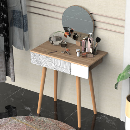 Vanity Desk with Mirror, Vanity Table with Drawer and Height Adjustable Mirror, Makeup Table with Wood Legs for Bedroom, Oak Dressing & Vanity Tables   at Gallery Canada