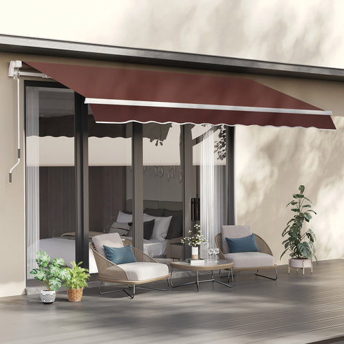 12' x 8' Retractable Patio Awning Sunshade Shelter w/ Manual Crank Handle UV &; Water-Resistant for Deck Balcony Coffee