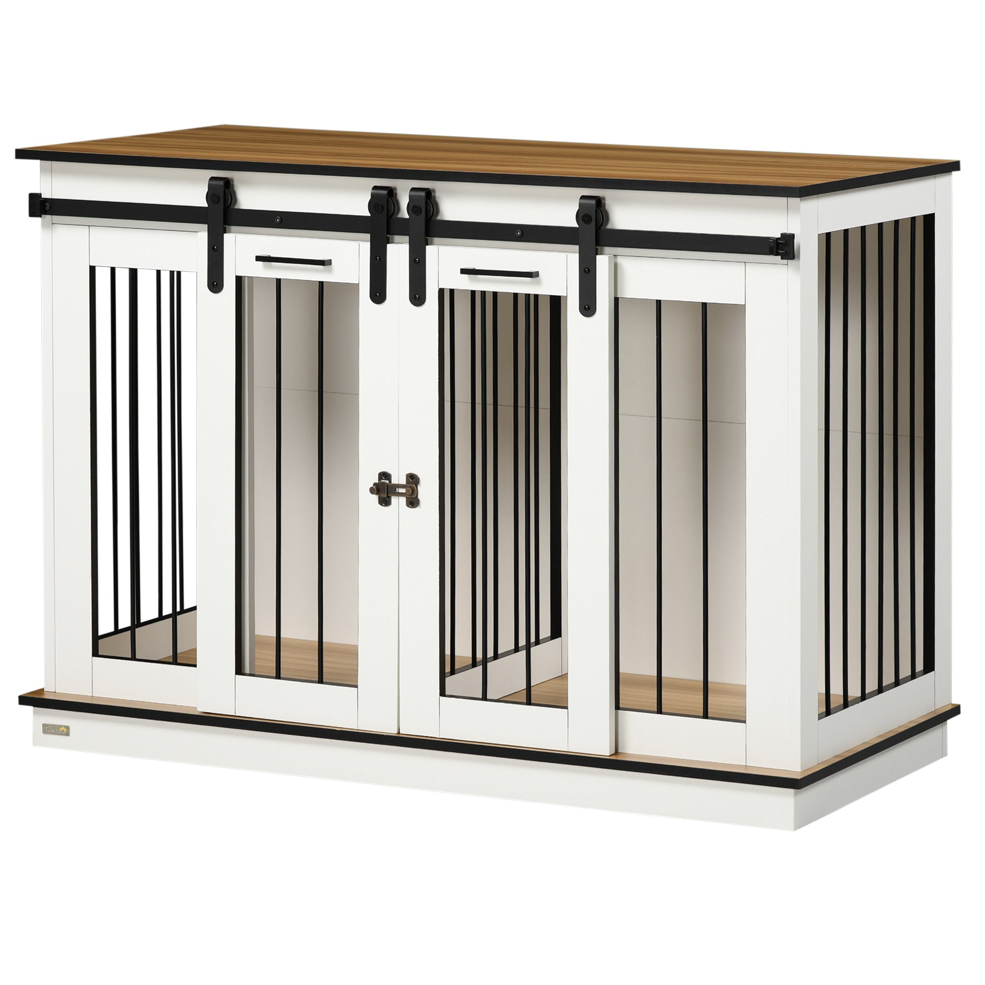 Wooden Dog Crate Furniture with Divider, TV Stand, 2 Rooms, Sliding Doors, White Houses, Kennels & Pens   at Gallery Canada