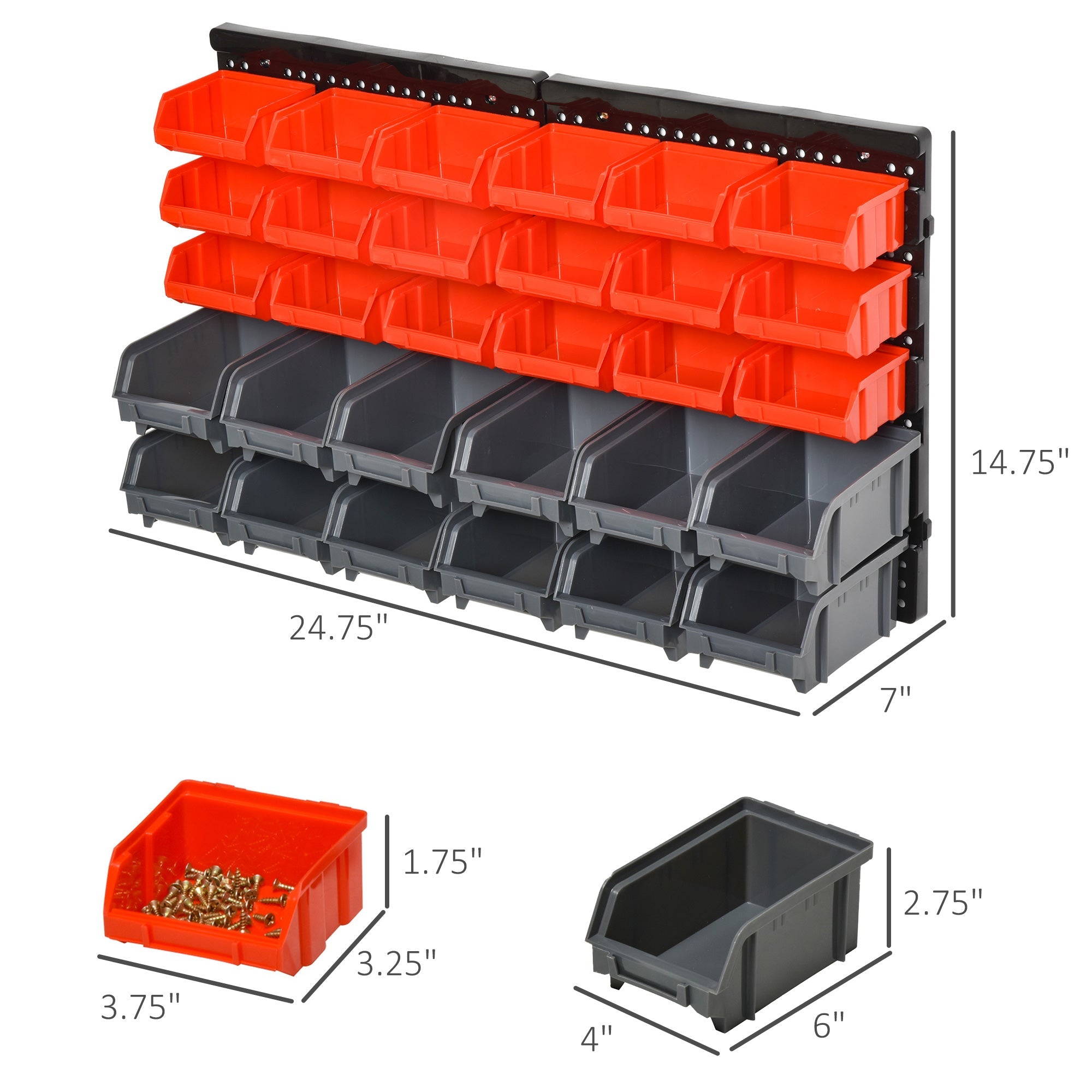 Wall Mounted Storage Bin Rack Tool Organizer with 30 Bins, Pegboard for Garage Workshops Red Tool Organizers   at Gallery Canada