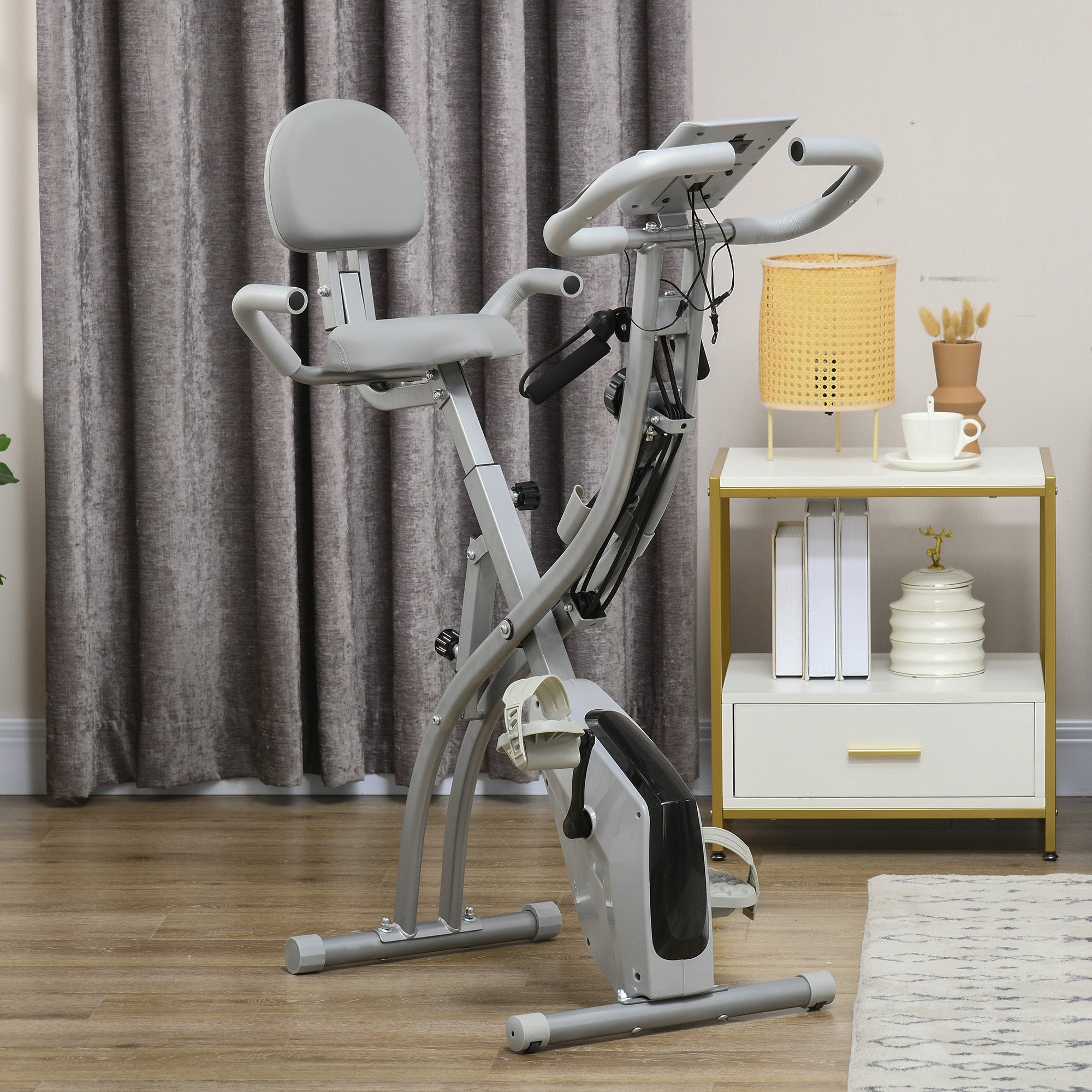 3 in 1 Folding Exercise Bike, Foldable Stationary Bike with 8-Level Magnetic Resistance, Adjustable Seat, Grey Exercise & Stationary Bikes at Gallery Canada