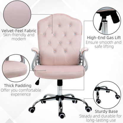 Office Chair, Velvet Computer Chair, Button Tufted Desk Chair with Swivel Wheels, Adjustable Height, Tilt Function, Pink Executive & Manager Chairs   at Gallery Canada