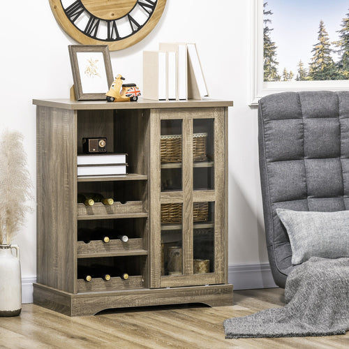 Buffet Table Sideboard and Buffet with Wine Racks Sliding Glass Door Storage Shelves for Living Room Gray