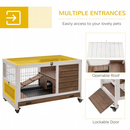 Wooden Indoor Rabbit Hutch Elevated Bunny Cage Habitat with Enclosed Run with Wheels, Ideal for Rabbits and Guinea Pigs, Brown Rabbit Hutch   at Gallery Canada