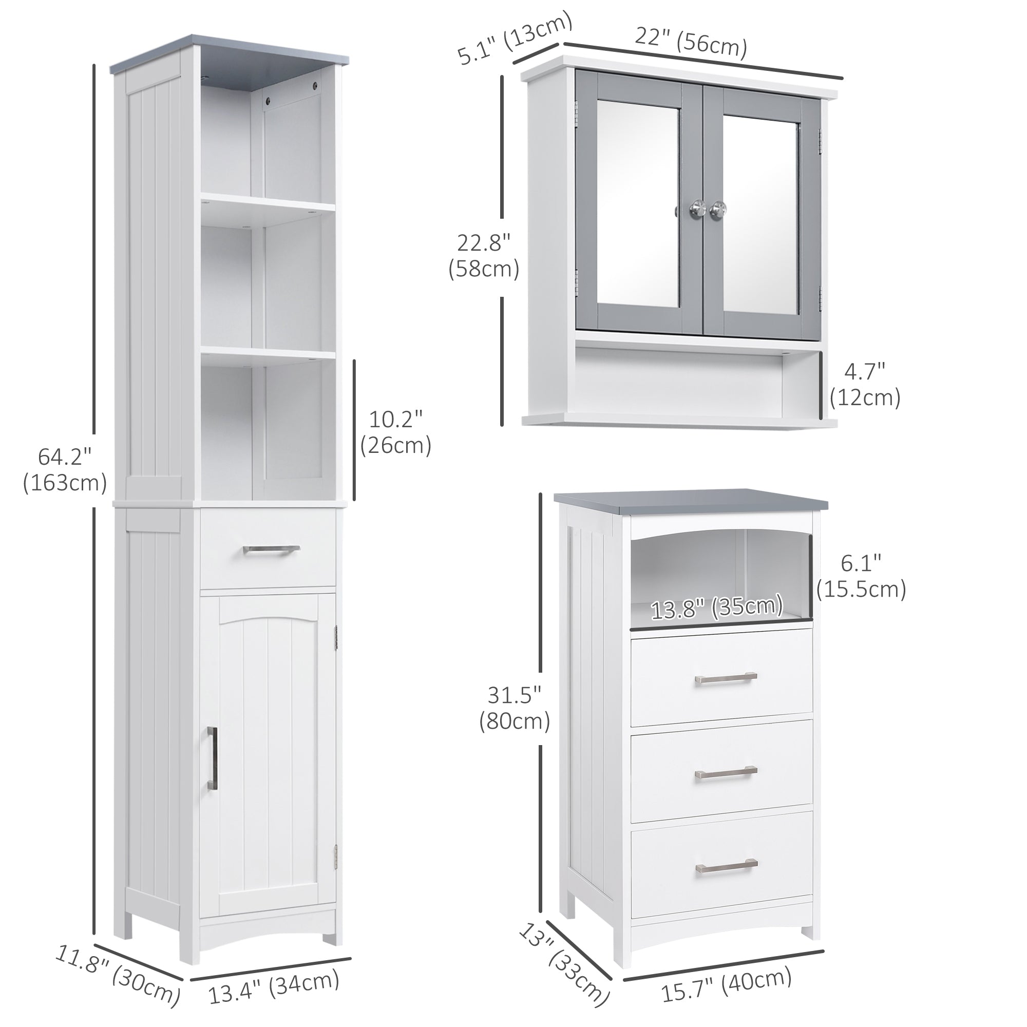 Tall & Small Floor Cabinets, Wall Mount Medicine Cabinet with Mirror, White Storage Cabinets   at Gallery Canada