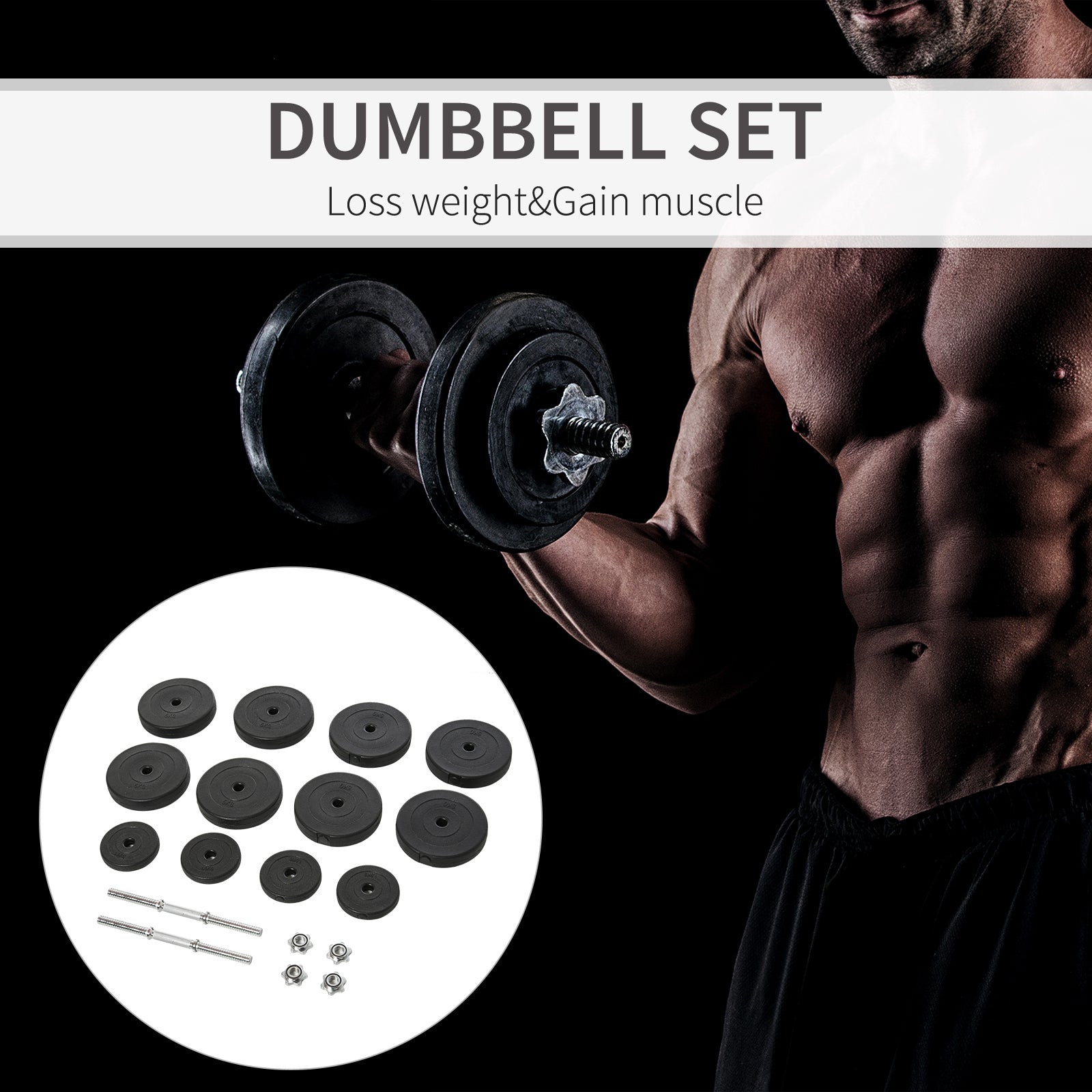 Adjustable 2 x 55lbs Weight Dumbbell Set for Weight Fitness Training Exercise Fitness Home Gym Equipment, Black (Pair) Dumbbells & Barbells at Gallery Canada