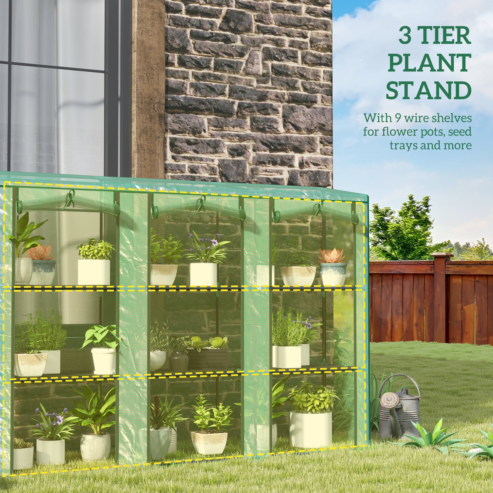 Lean-to Greenhouse with 3 Tier Shelves, Mini Greenhouse with 3 Roll-Up Doors for Indoor Outdoor, Green Greenhouses at Gallery Canada