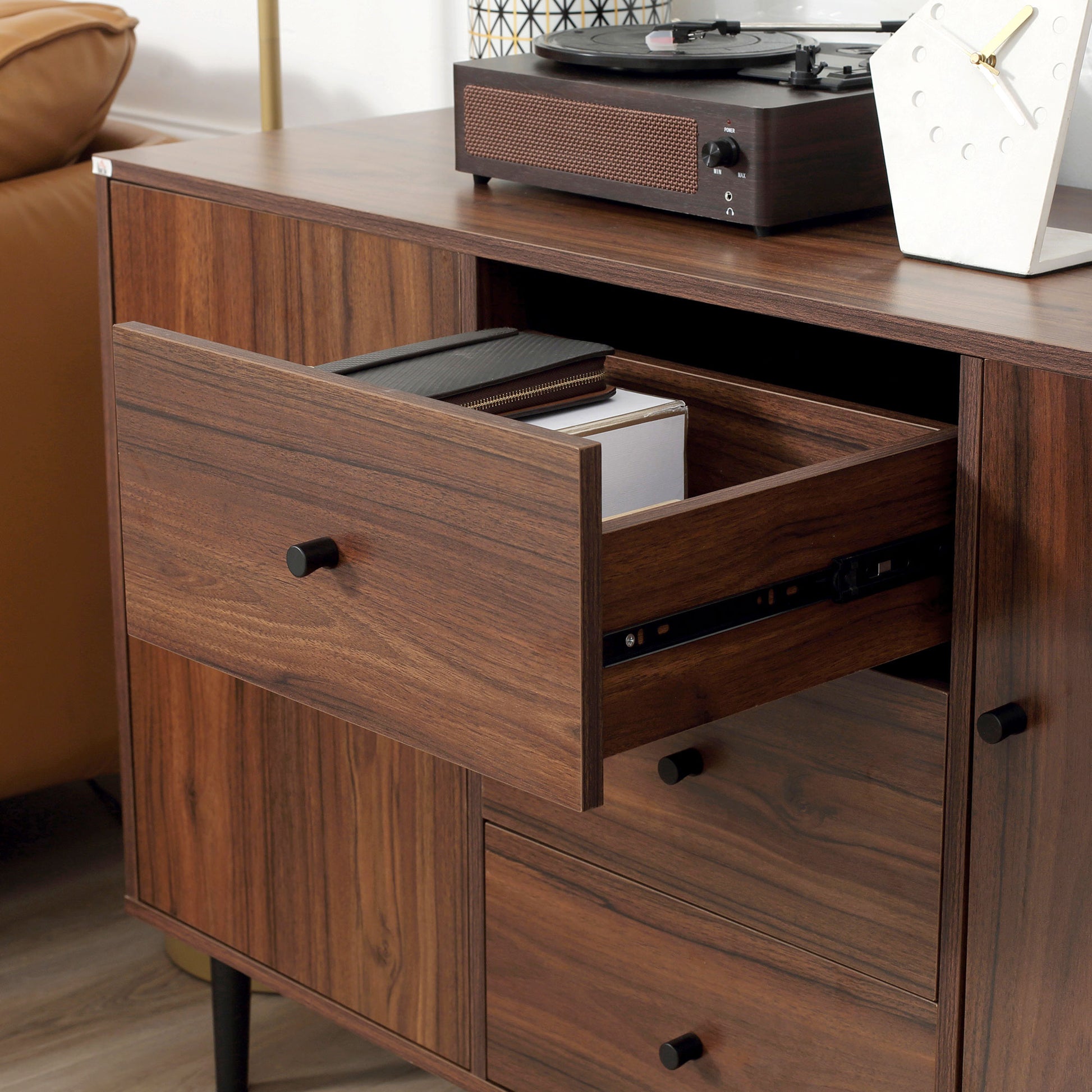 Kitchen Storage Sideboard, Buffet Cabinet with 2 Cupboard, 3 Drawers and Adjustable Shelves for Living Room Rustic Brown Bar Cabinets at Gallery Canada