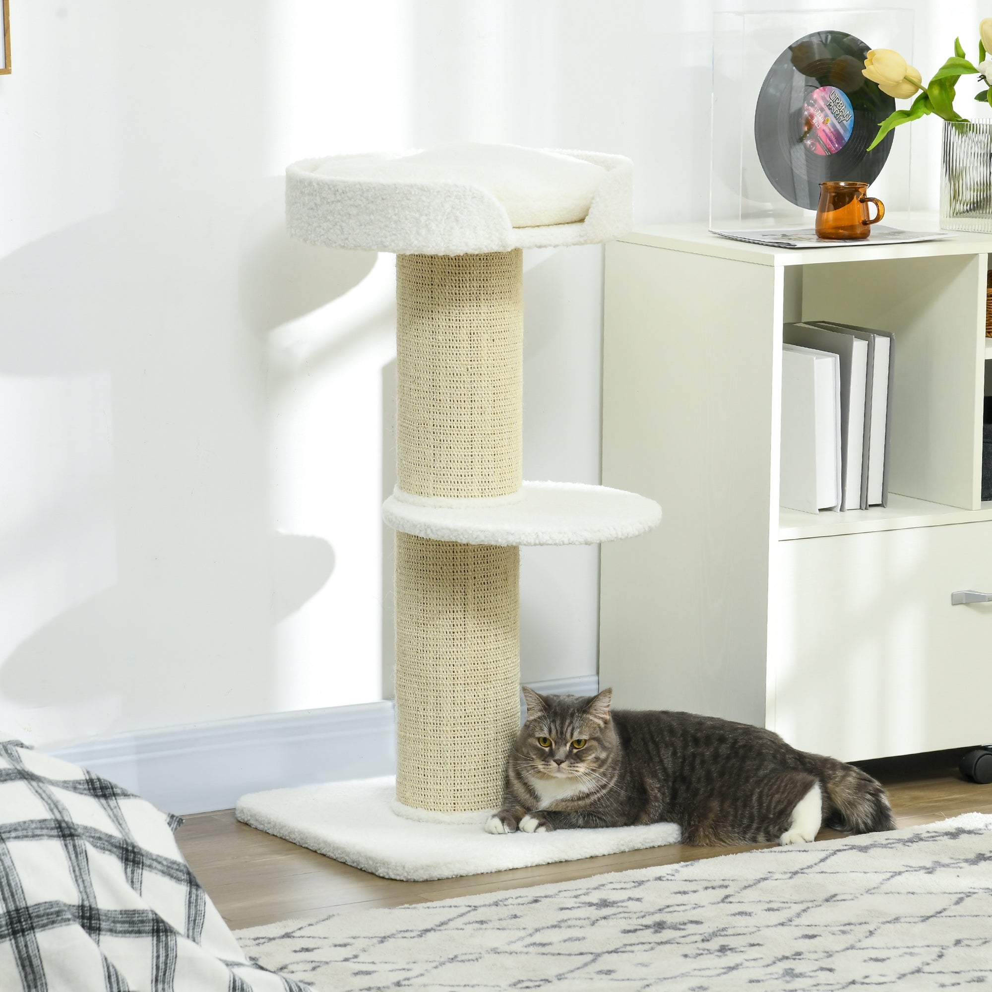 Cat Tree Kitty Tower with Sisal Mat Scratching Post, Cat Bed, Cushion, Perch, 18