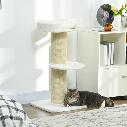 Cat Tree Kitty Tower with Sisal Mat Scratching Post, Cat Bed, Cushion, Perch, 18" x 18" x 36", Cream White Cat Towers   at Gallery Canada