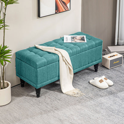 Storage Ottoman, Linen Fabric End of Bed Bench with Button Tufted Storage Bench for Bedroom, Green Storage Ottomans & Benches   at Gallery Canada