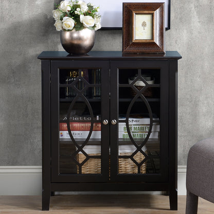 Sideboard Cabinet, Buffet Table with Double Framed Glass Doors, 2 Adjustable Shelves and Elevated Base Espresso Storage Cabinets   at Gallery Canada