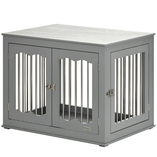 Dog Crate Furniture, Dog Kennel with Three Doors, Locks and Latches, Indoor Use, for Medium Dogs, Grey Houses, Kennels & Pens   at Gallery Canada