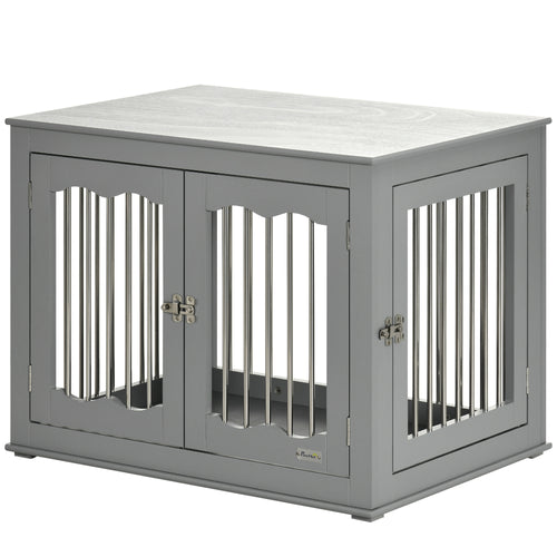 Dog Crate Furniture, Dog Kennel with Three Doors, Locks and Latches, Indoor Use, for Medium Dogs, Grey