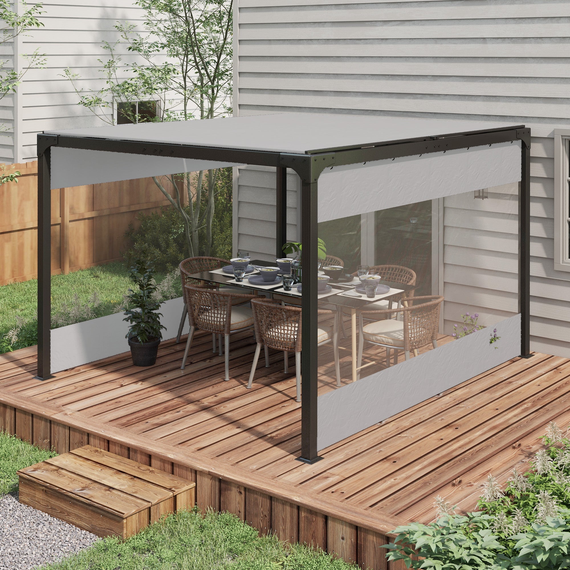 Pergola Gazebo Curtains for 10' x 10' Pergola, 2 Pack Side Panels Replacement with Large Windows and Zipped Doors Gazebo Sidewalls at Gallery Canada