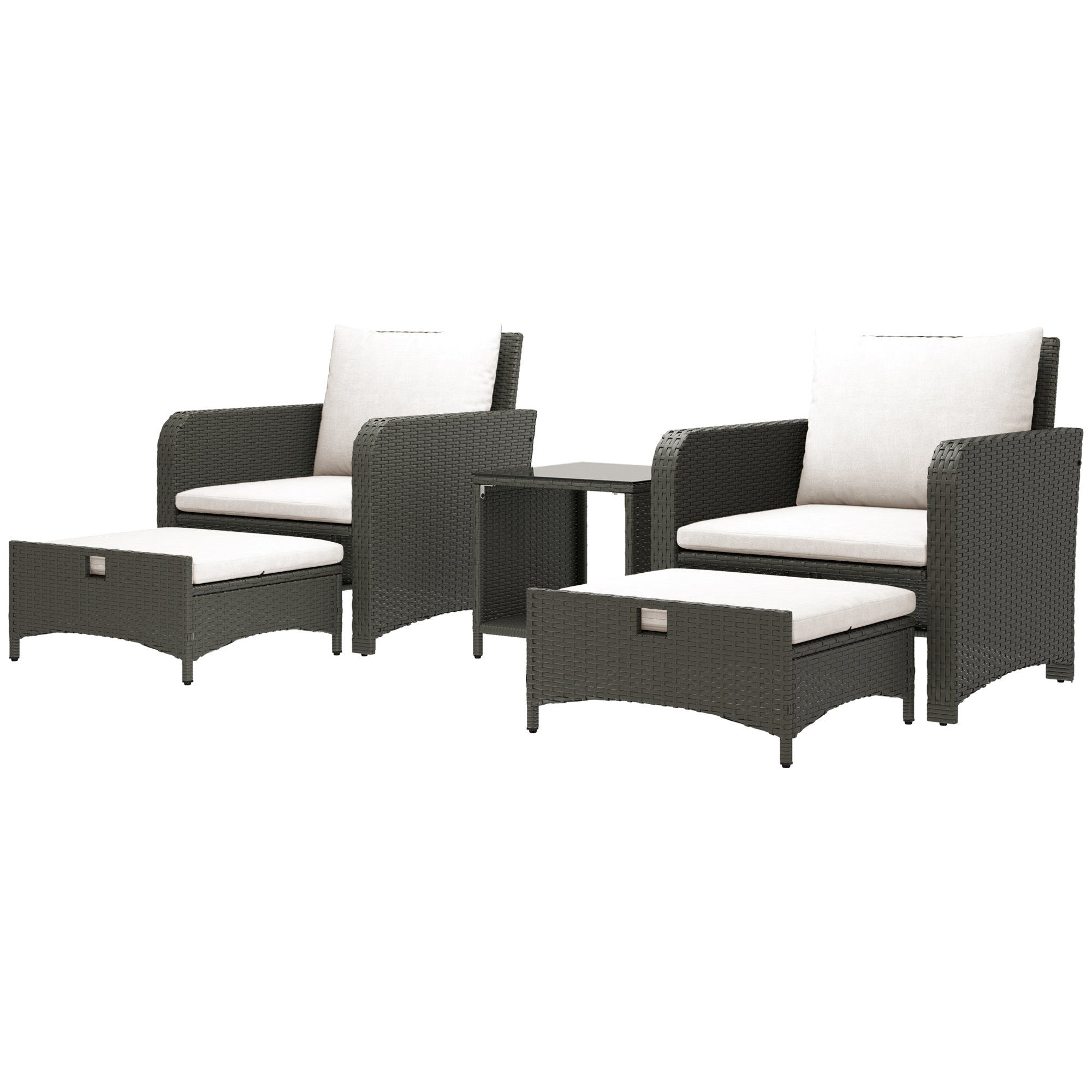 5 Piece Rattan Balcony Furniture Set, Wicker Outdoor Furniture Set with 2-Tier Coffee Table, Ottomans, Grey, Cream White Patio Furniture Sets Multi Colour at Gallery Canada