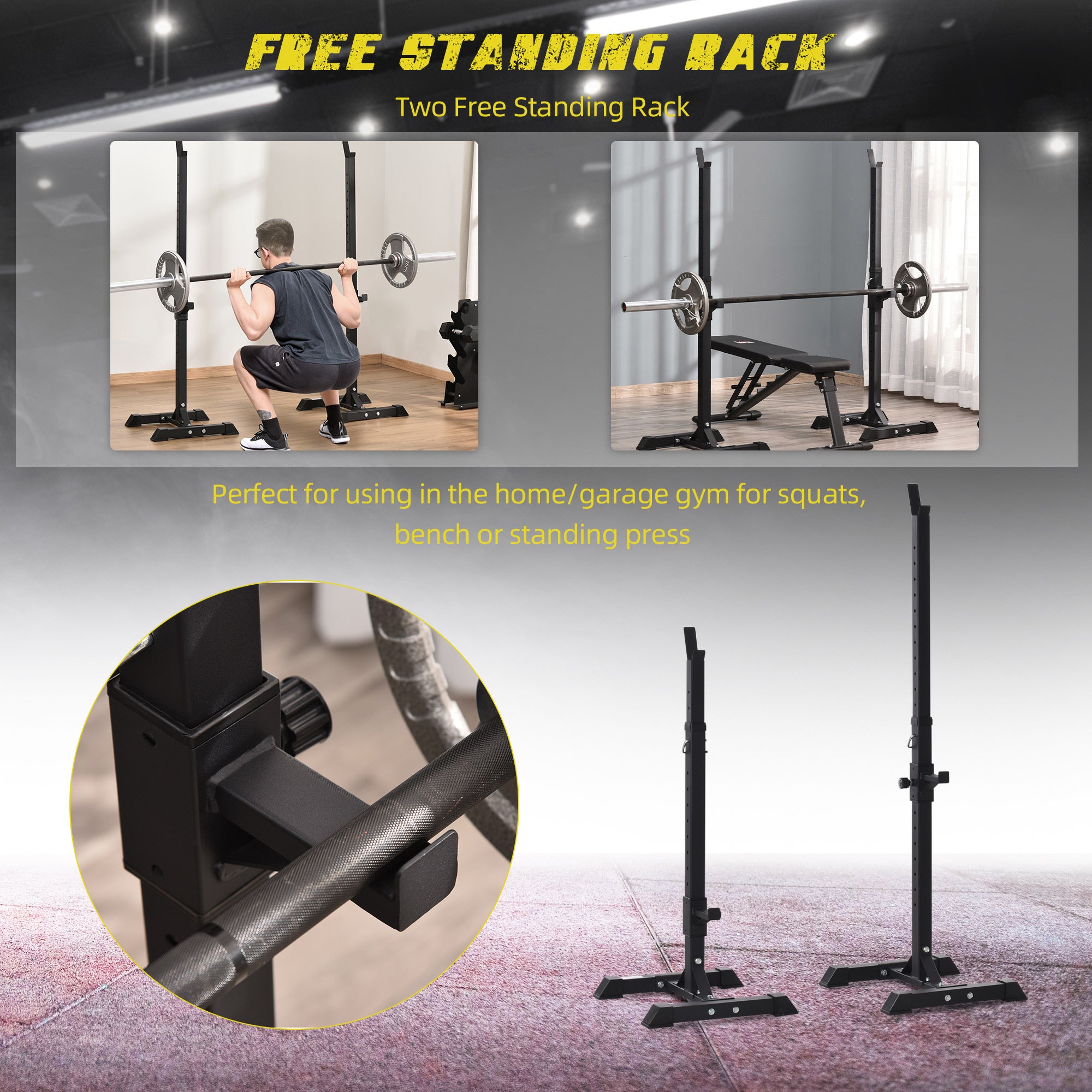 Adjustable Stable Power Squat Stand Portable 2 Bars Barbell Holder Weight Rack Black Power Towers at Gallery Canada