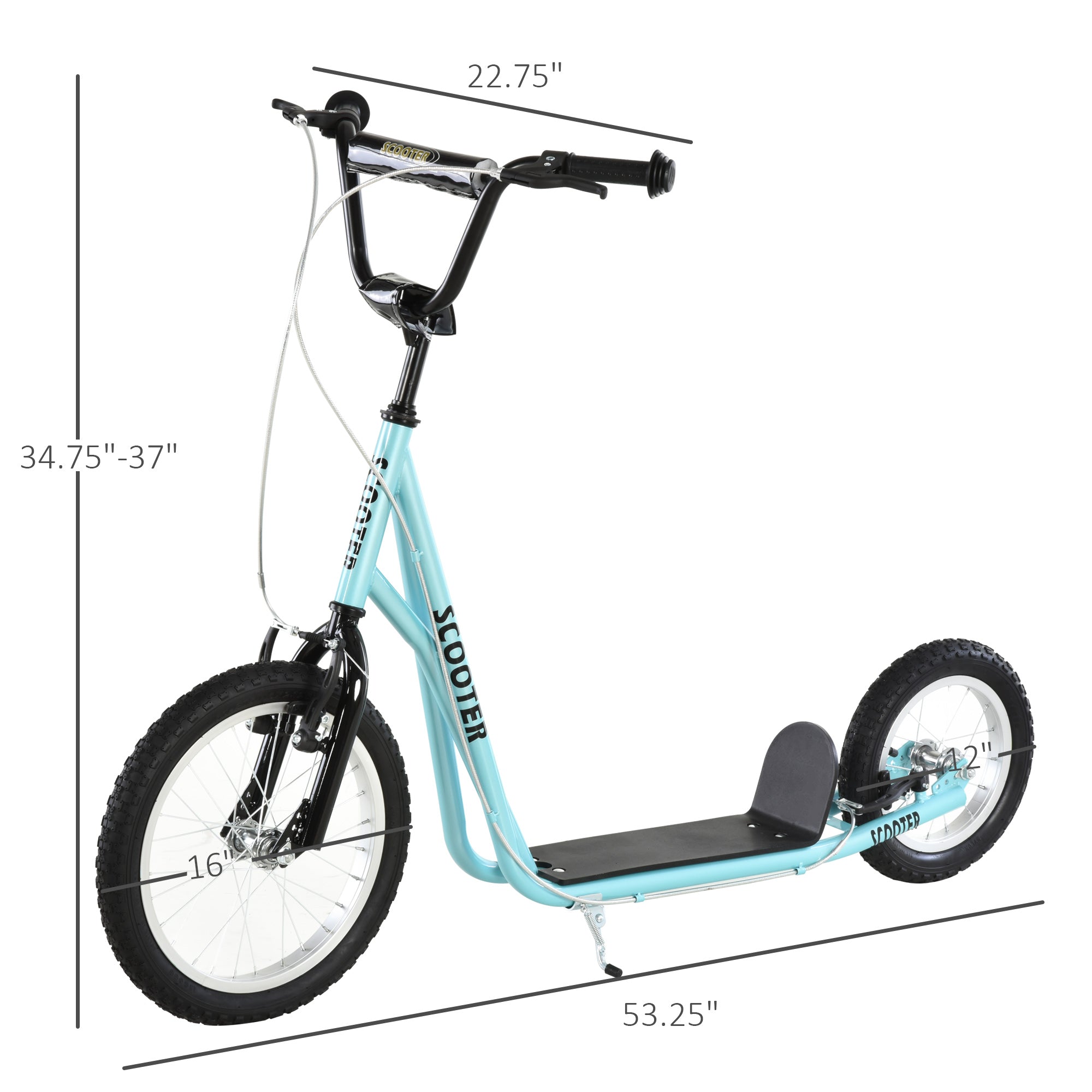 Youth Kick Scooter with Adjustable Handlebar and 16'' Inflatable Rubber Wheel for Kids and Teens 5+ Year Old, Blue Scooters at Gallery Canada