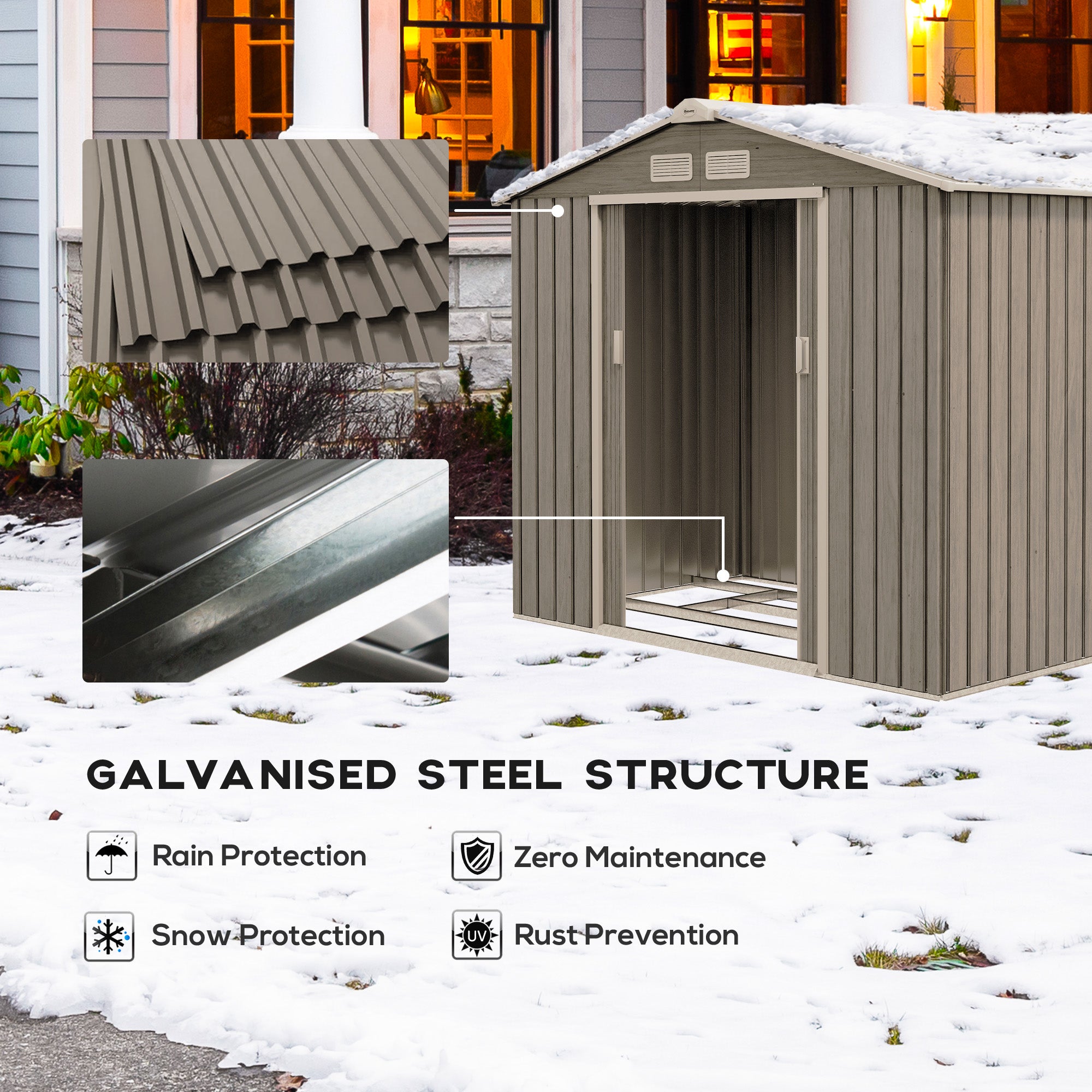 7' x 4' x 6' Garden Storage Shed Outdoor Patio Metal Tool Storage House w/ Foundation Kit and Double Doors Light Brown Sheds at Gallery Canada