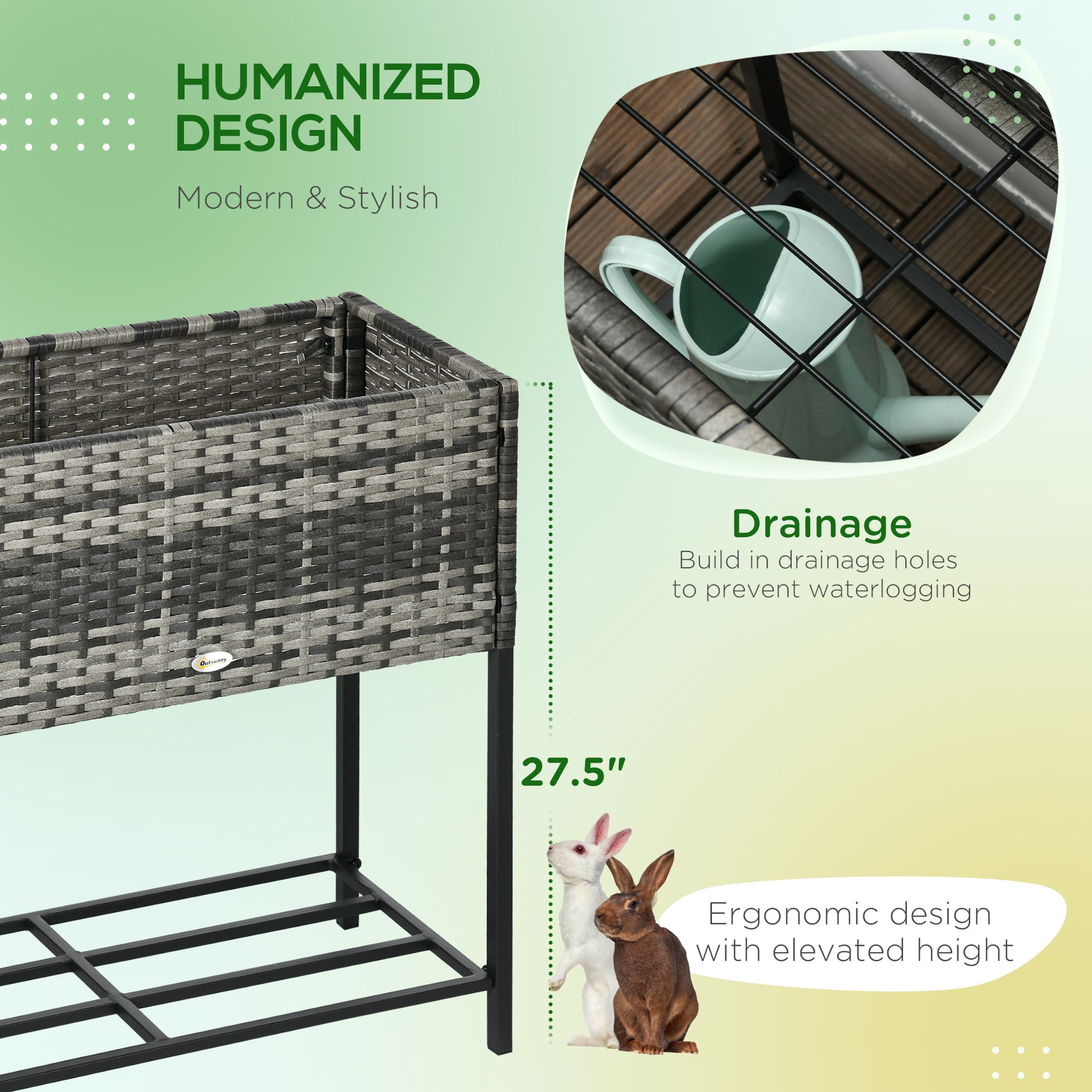 Rattan Raised Garden Boxes, Elevated Flower Beds with Storage Shelf for Herbs, Flowers, Vegetables, Mixed Grey Plant Stands   at Gallery Canada