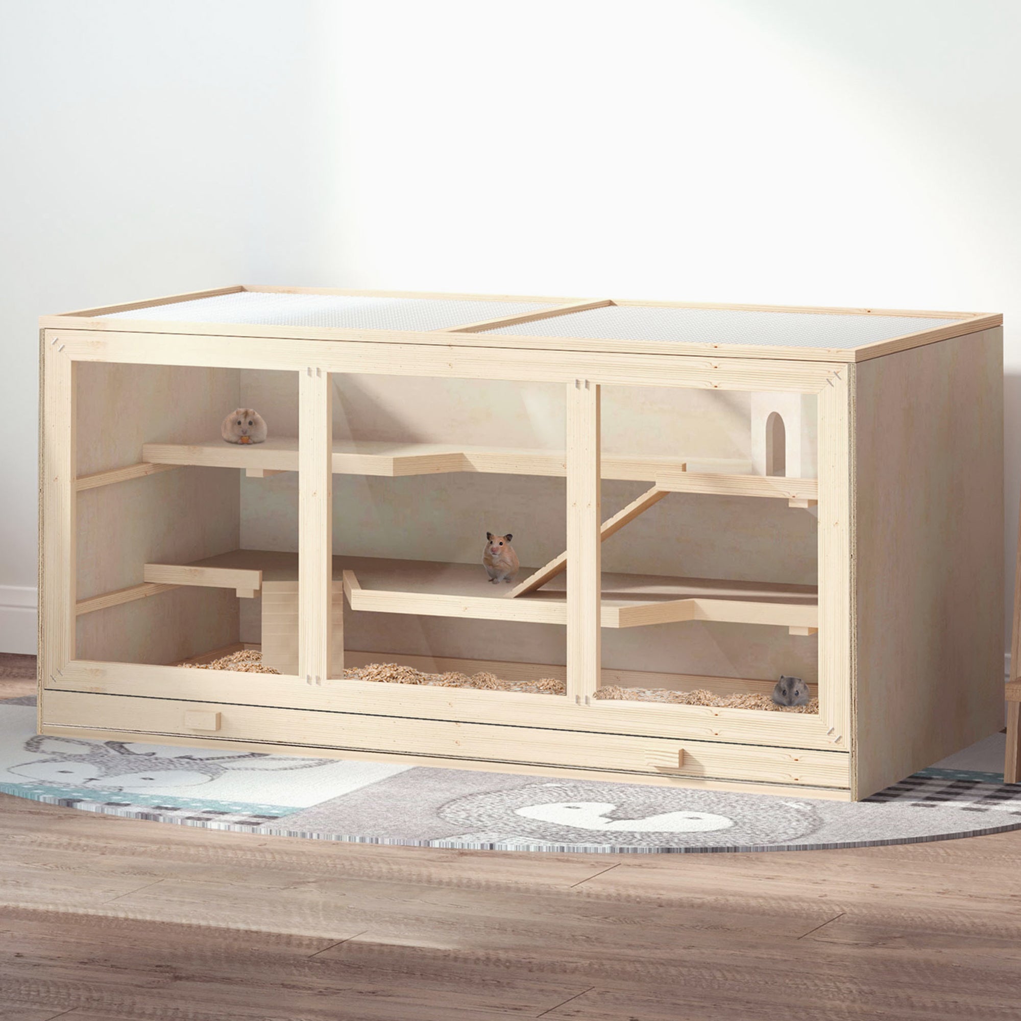 Wooden Hamster Cage Rat Cage with Slide, Tray, Natural Wood Hamster Cages at Gallery Canada