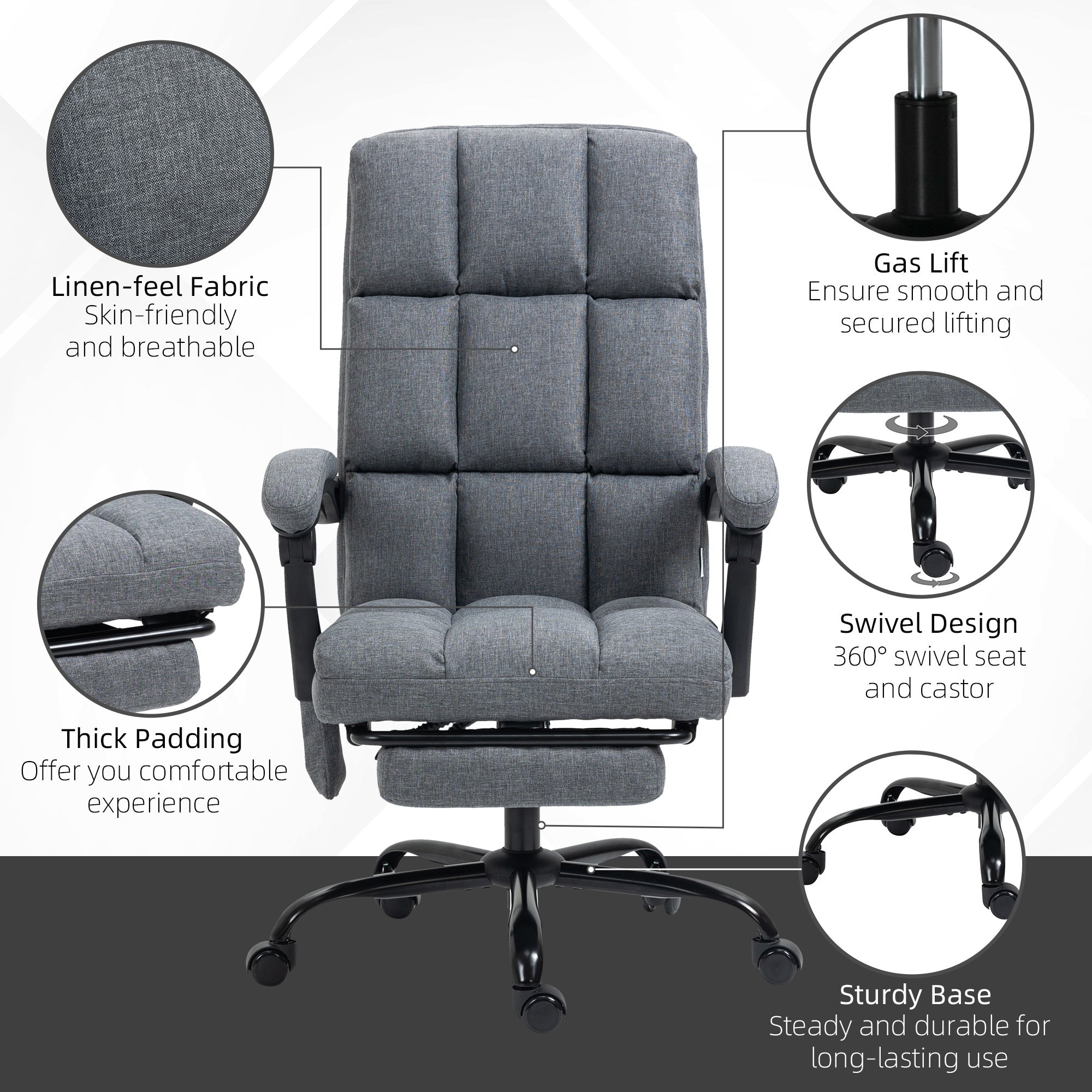 High-Back Vibration Massaging Office Chair, Reclining Office Chair with USB Port, Remote Control, Side Pocket and Footrest, Dark Grey Massage Chairs   at Gallery Canada