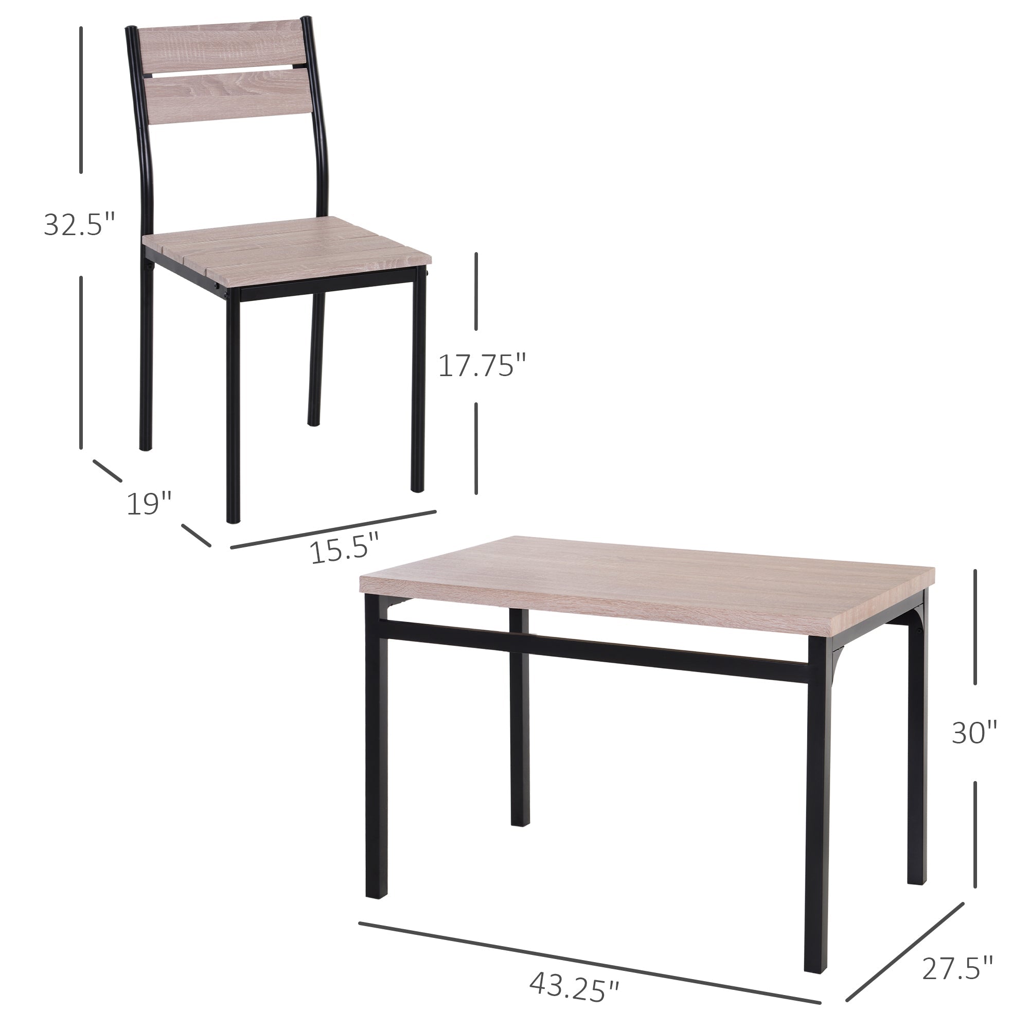 5 Piece Dining Table Set for 4, Space Saving Kitchen Table and 4 Chairs, Rectangle, Steel Frame for Dining Room Bar Sets   at Gallery Canada