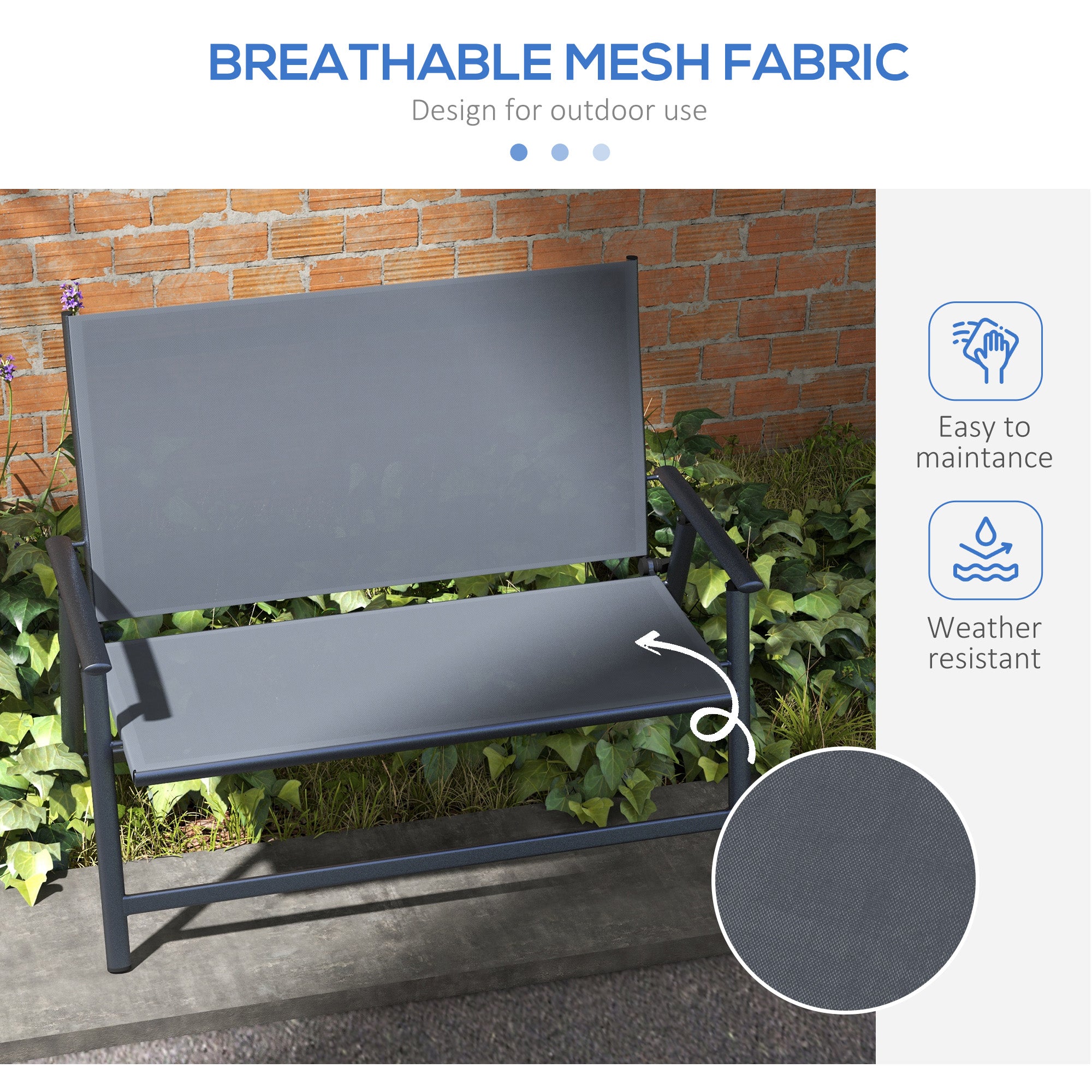 2-seater Folding Patio Camping Chair, Aluminum Frame Sports Chair with Armrest, Mesh Fabric Seat for Lawn Patio Chairs at Gallery Canada