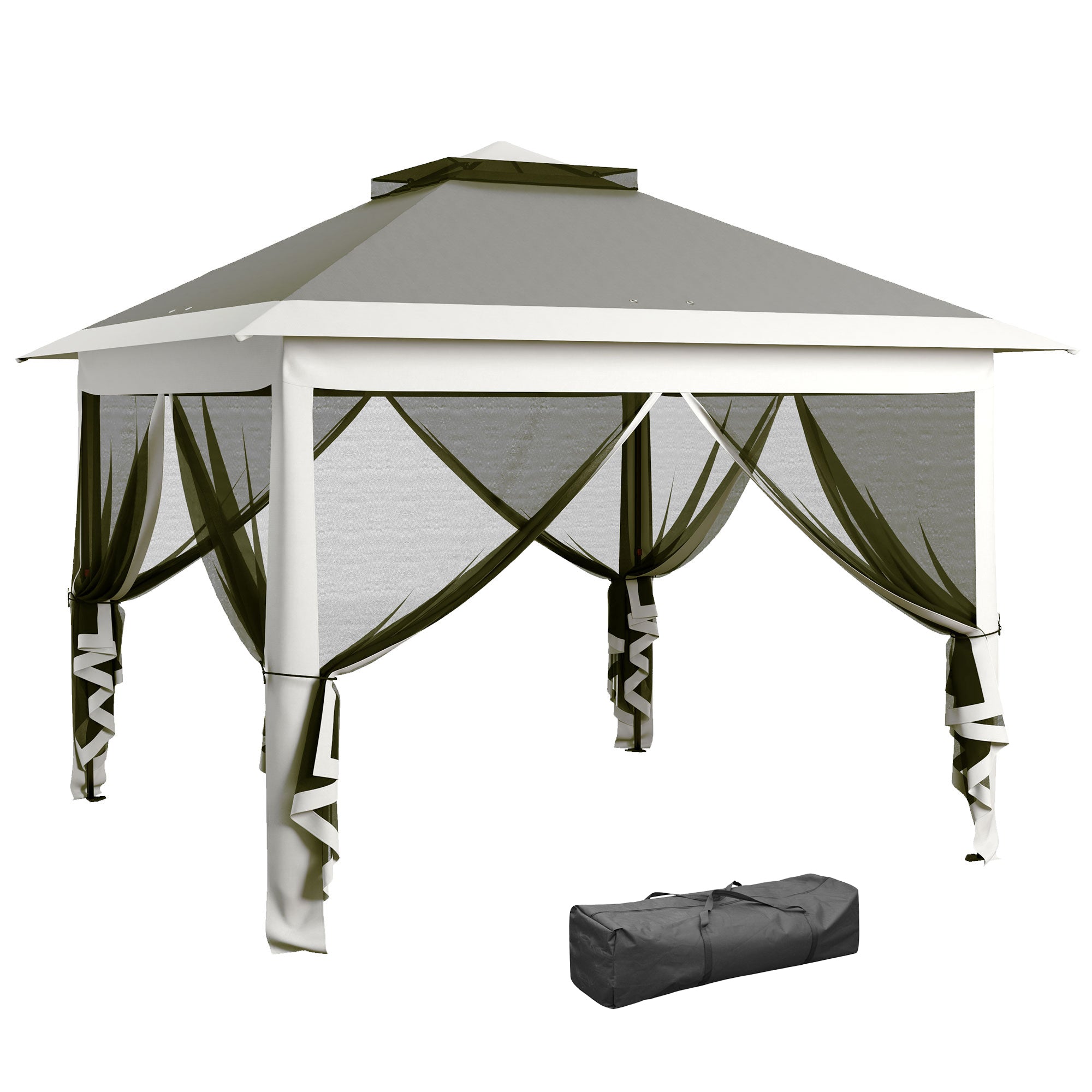 11' x 11' Pop Up Gazebo, Double Roof Foldable Height Adjustable Canopy Tent with Mesh Sidewalls, Carrying Bag, Dark Grey Pop Up Canopies at Gallery Canada