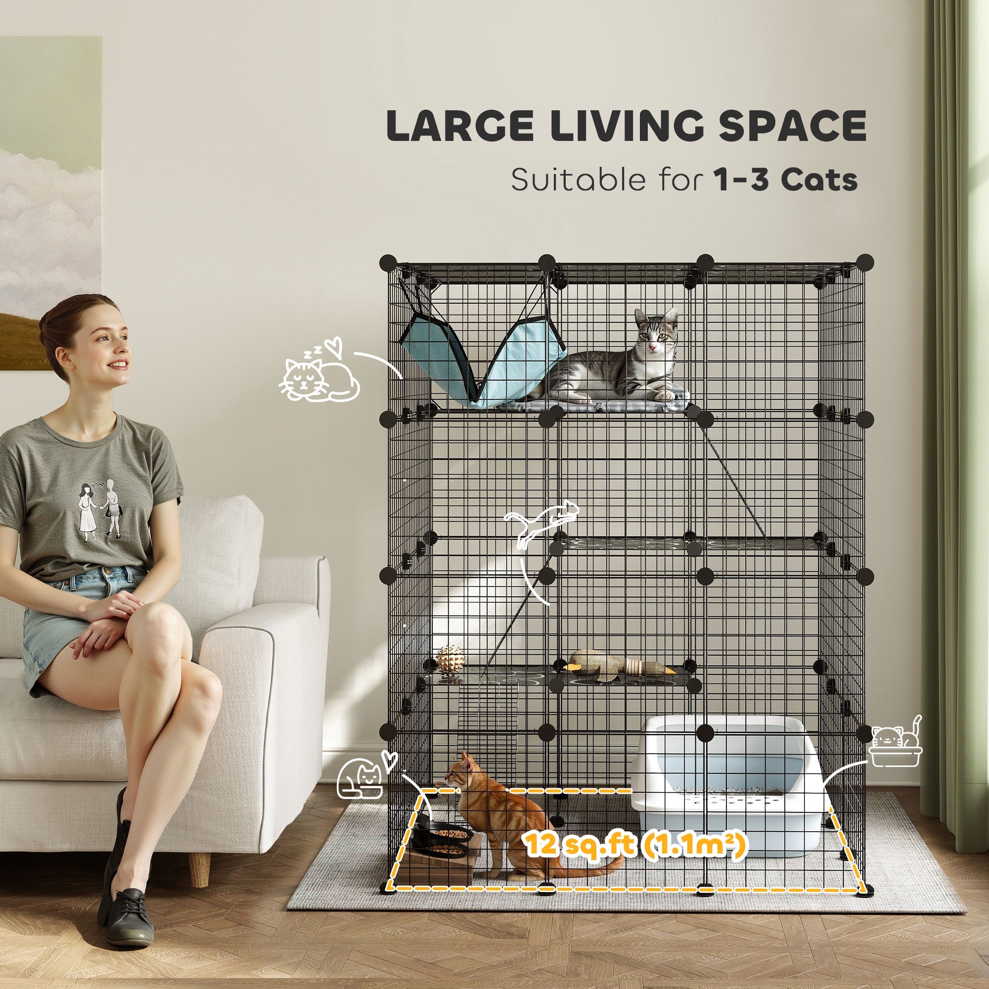 4 Tier DIY Cat Cage Indoor, Catio for 1-3 Cats with Hammock, 5 Doors, 3 Ramps, 3 Jumping Platforms, for 1-3 Cats, Black Outdoor Cat Enclosures at Gallery Canada