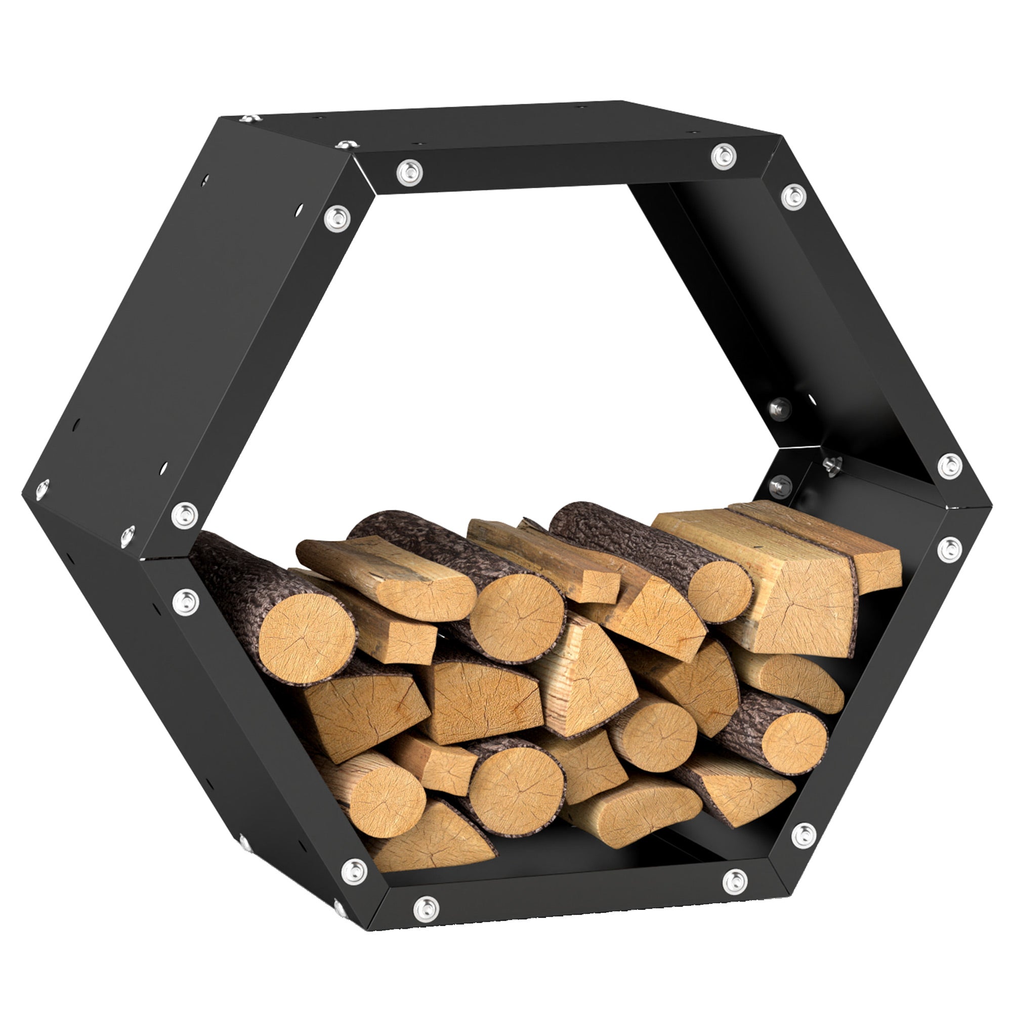 Hexagon Firewood Log Rack Heavy-Duty Steel Log Holder for Outdoor Indoor Use, 25.6