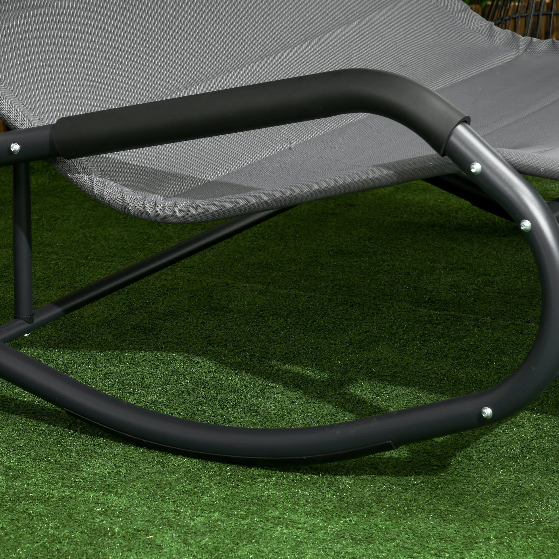 Adjustable Canopy Outdoor Chaise Lounger for Two with Wheels and Pillows, Dark Gray Daybeds   at Gallery Canada