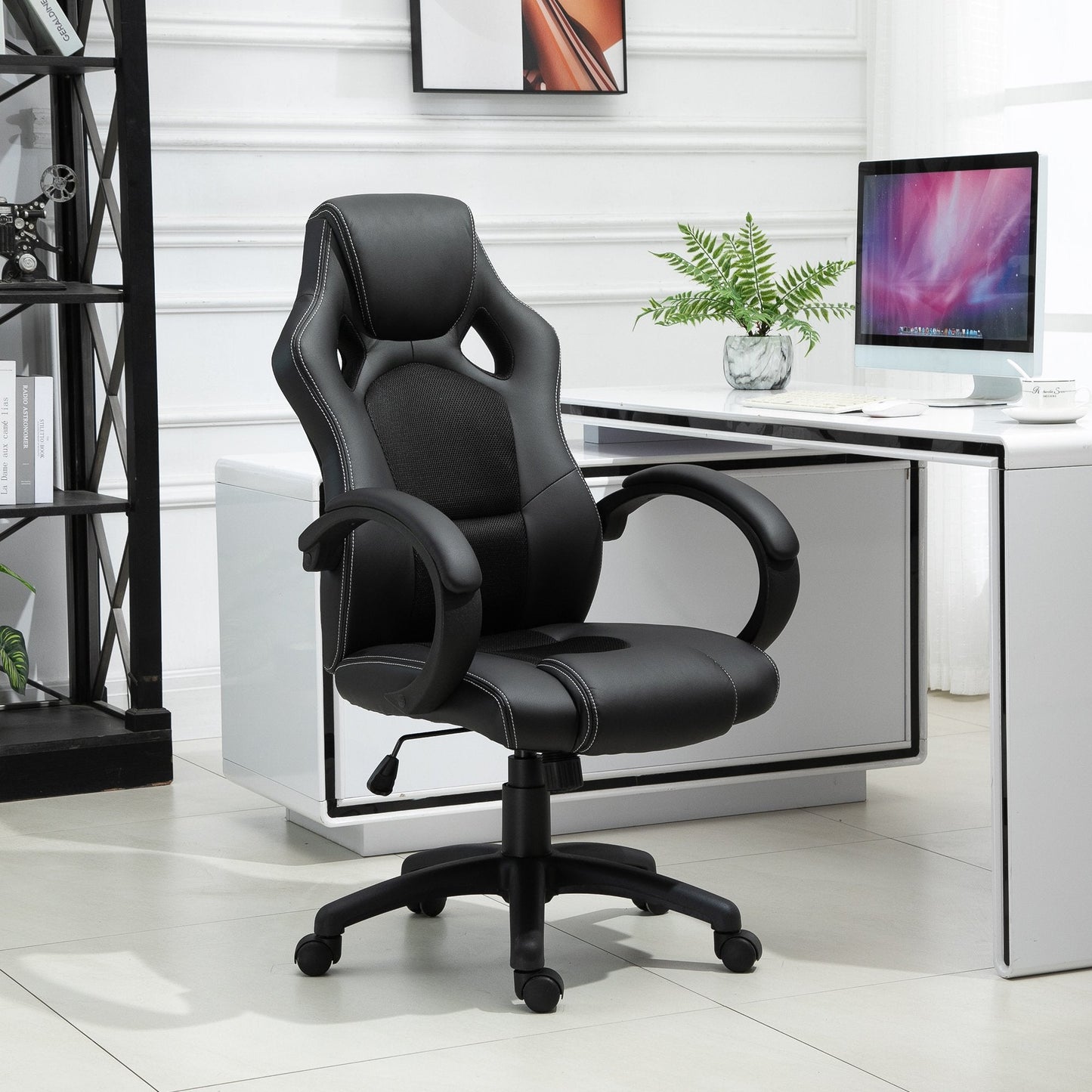 Racing Gaming Chair High Back Office Chair Computer Desk Gamer Chair with Swivel Wheels, Padded Headrest, Tilt Function, Black Executive & Manager Chairs   at Gallery Canada