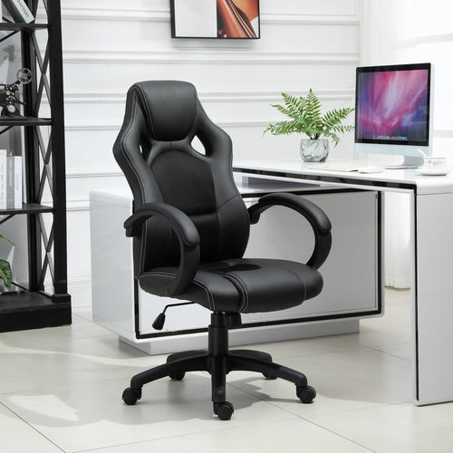 Racing Gaming Chair High Back Office Chair Computer Desk Gamer Chair with Swivel Wheels, Padded Headrest, Tilt Function, Black