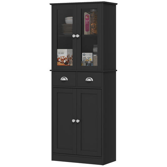 61" Kitchen Pantry Cabinet, Freestanding Farmhouse Storage Cabinet with Soft Close Glass Doors and Adjustable Shelves, Black Kitchen Pantry Cabinets   at Gallery Canada