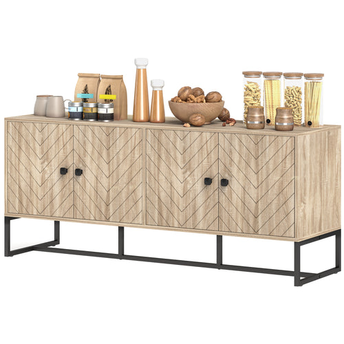 Sideboard Buffet Cabinet with 2 Adjustable Shelves and Steel Base, TV Stand, Coffee Bar Cabinet for Living Room, Oak