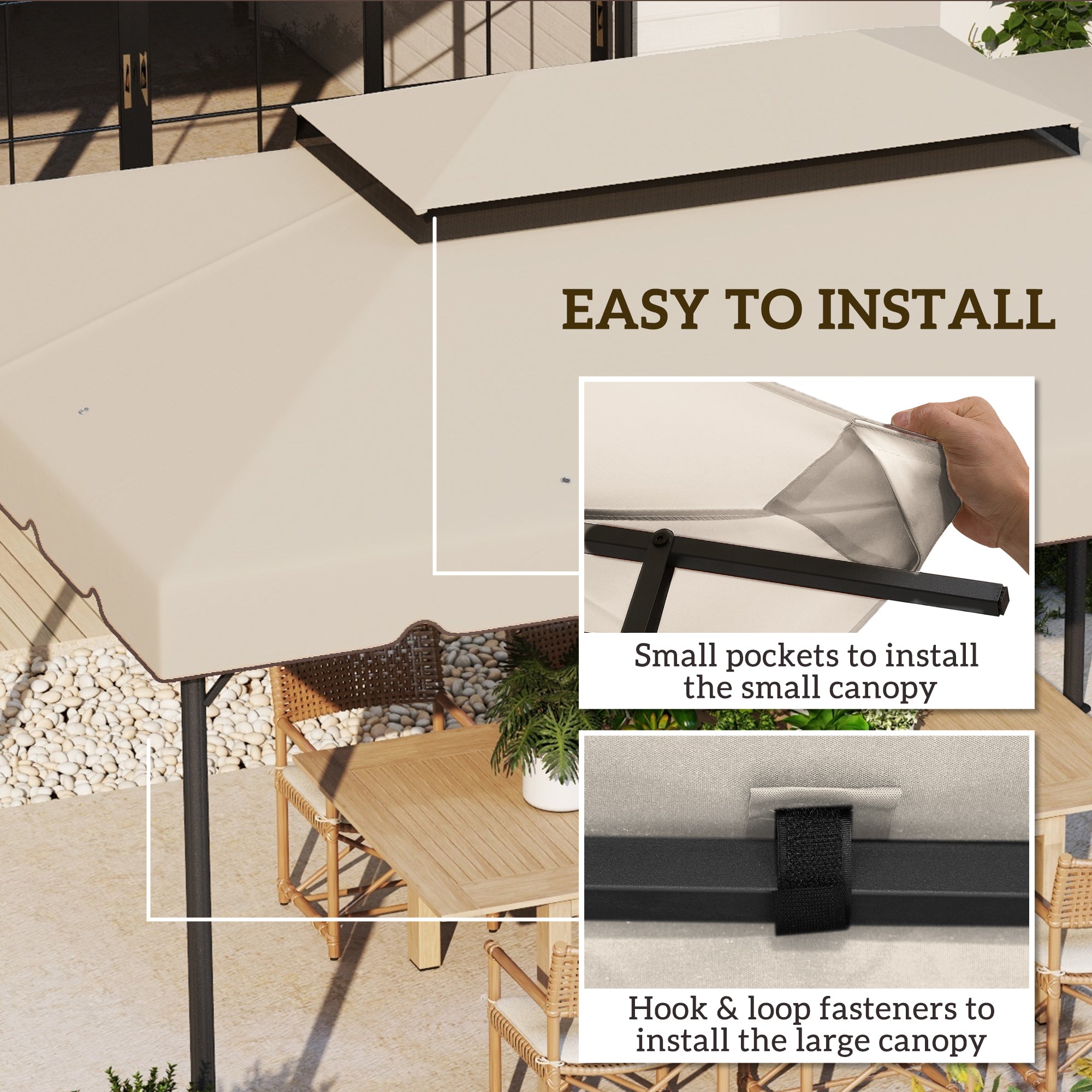13.1' x 9.8' Gazebo Replacement Canopy, Gazebo Top Cover with Double Vented Roof for Garden Patio(TOP ONLY), Beige Gazebo Canopy Replacement at Gallery Canada