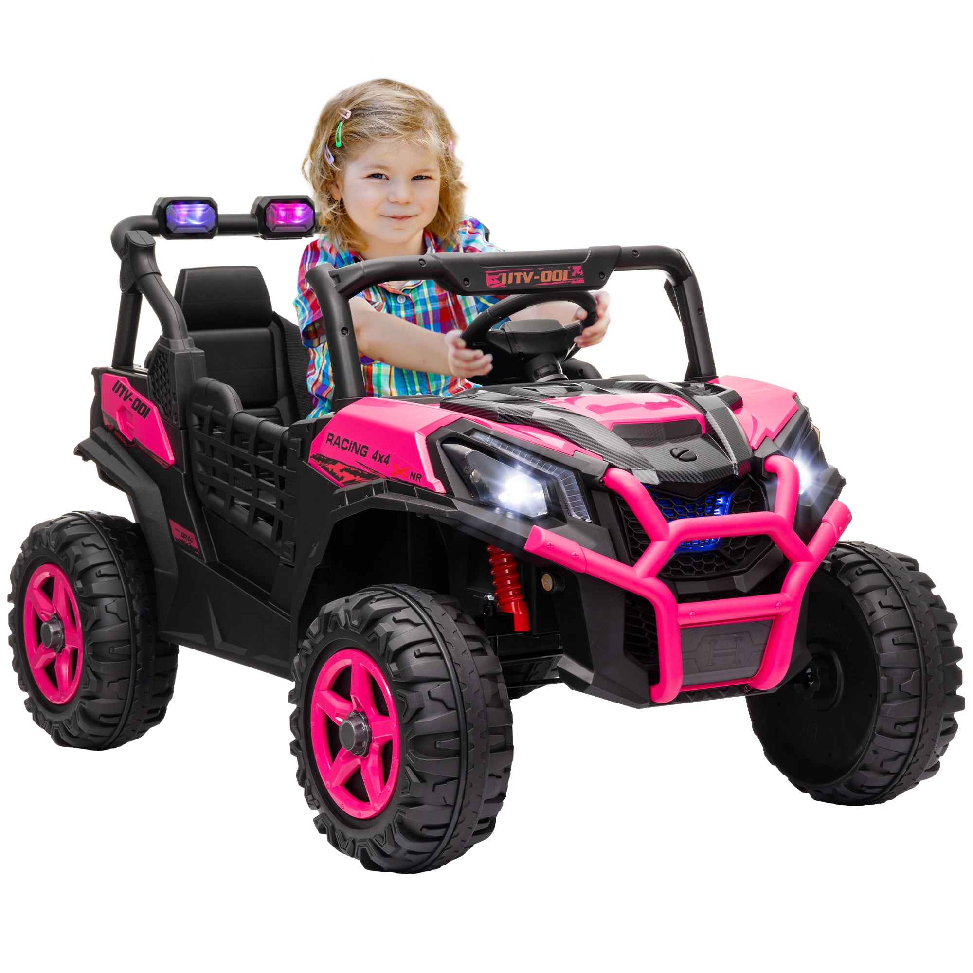 2 Seater 24V Electric Car for Kids w/ Remote Control, 3 Speed, LED Lights, Music, Horn, Spring Suspension, Pink Electric Toy Cars   at Gallery Canada