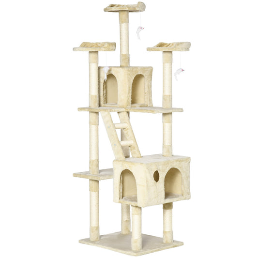 71-Inch Multi Level Scratching Cat Tree Kitty Condo Activity Center with Toys, Beige Cat Towers Beige  at Gallery Canada