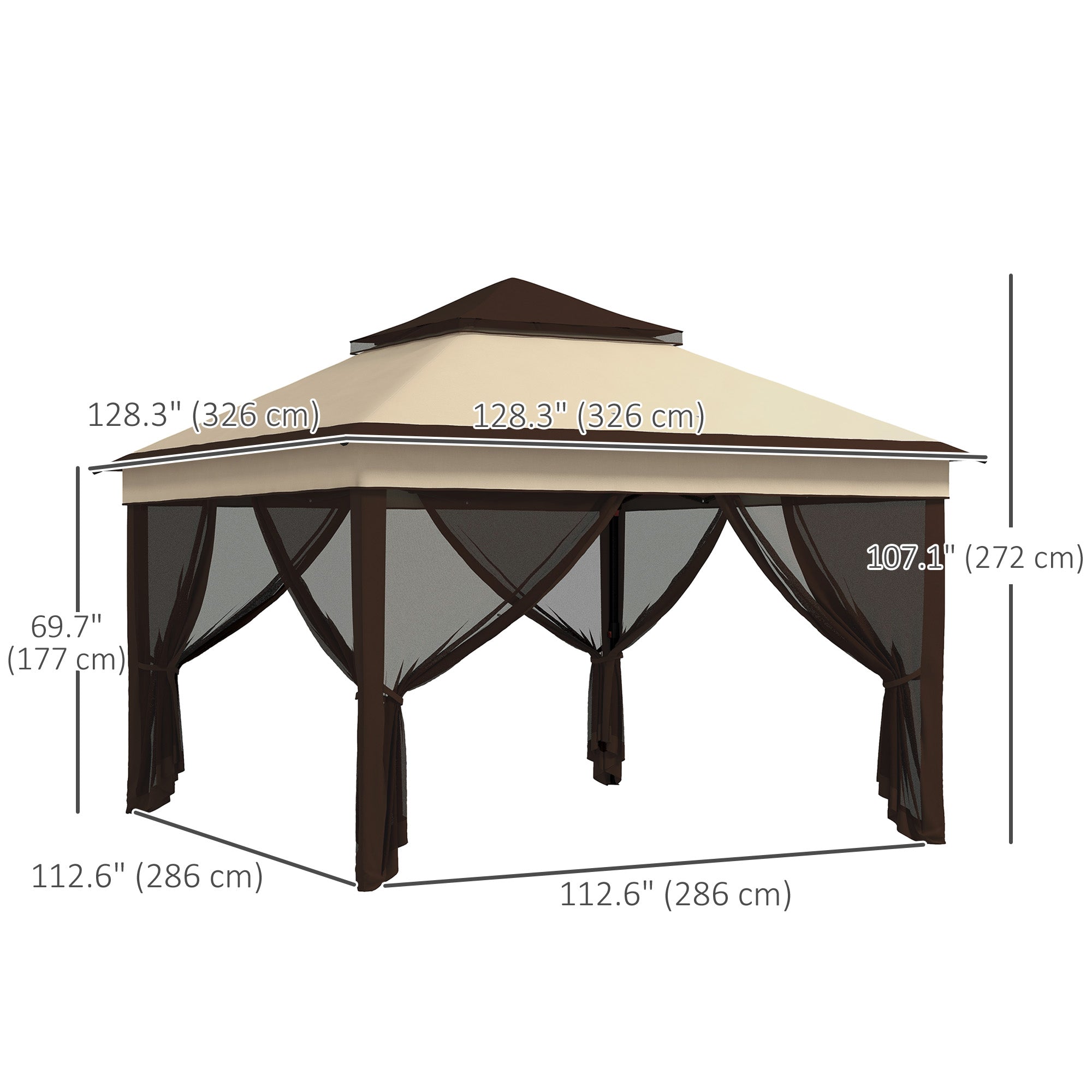 10.7 x 10.7ft Pop Up Gazebo, Adjustable Instant Sun Shelter with UV30+ Roof Cover, Removable Mesh Curtains, Beige Pop Up Canopies at Gallery Canada