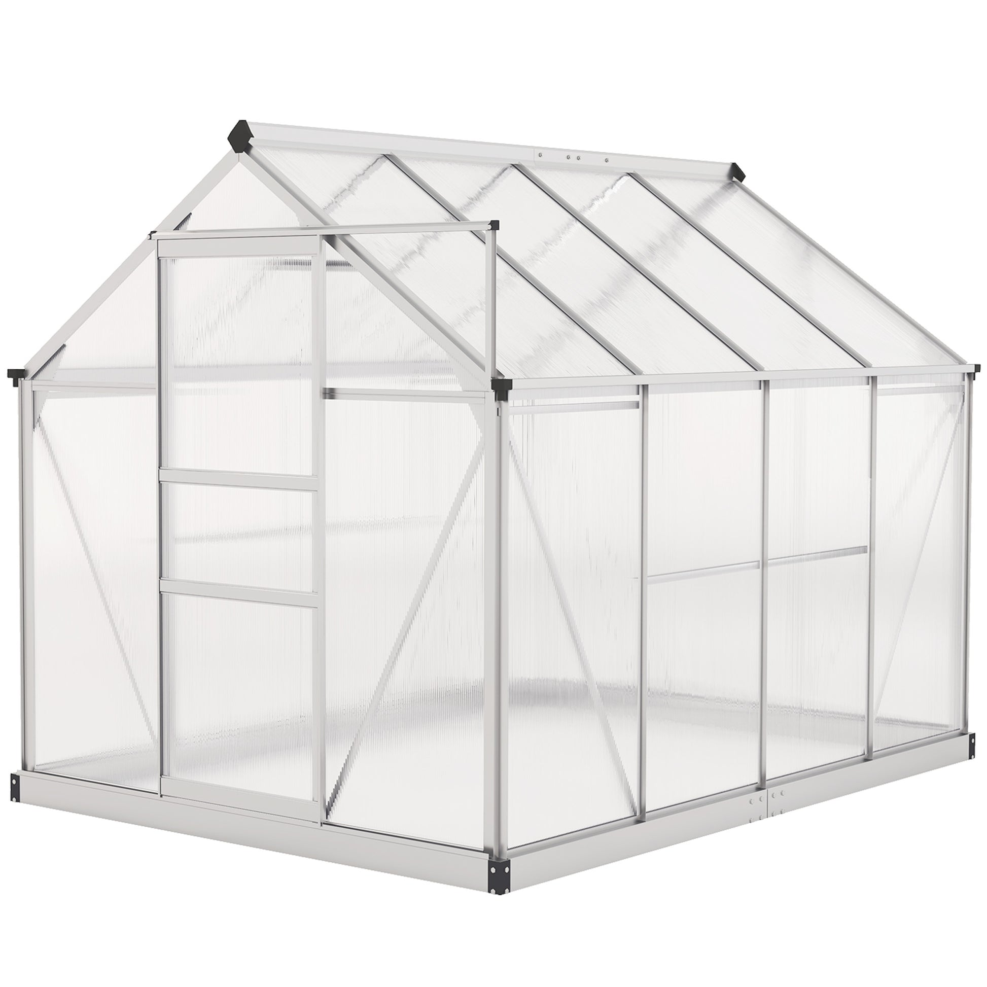 6' x 8' x 6.6' Polycarbonate Greenhouse, Walk-In Green House Kit Garden, Plants Grow, Galvanized Sheet Aluminum Frame with Rain Gutter, Vent and Sliding Door, Silver Walk In Greenhouses at Gallery Canada