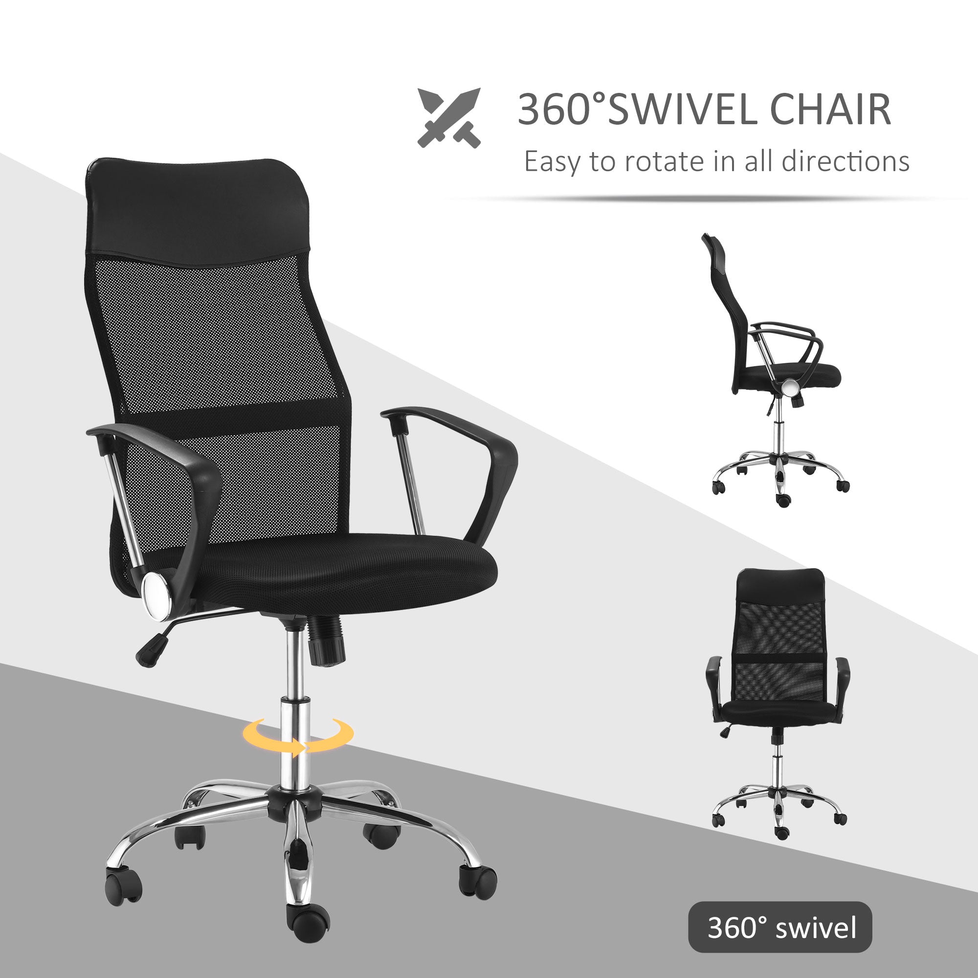 Mesh Office Chair, High Back Desk Chair, Swivel Computer Chair with Adjustable Height, Wheels, Black Task Chairs at Gallery Canada