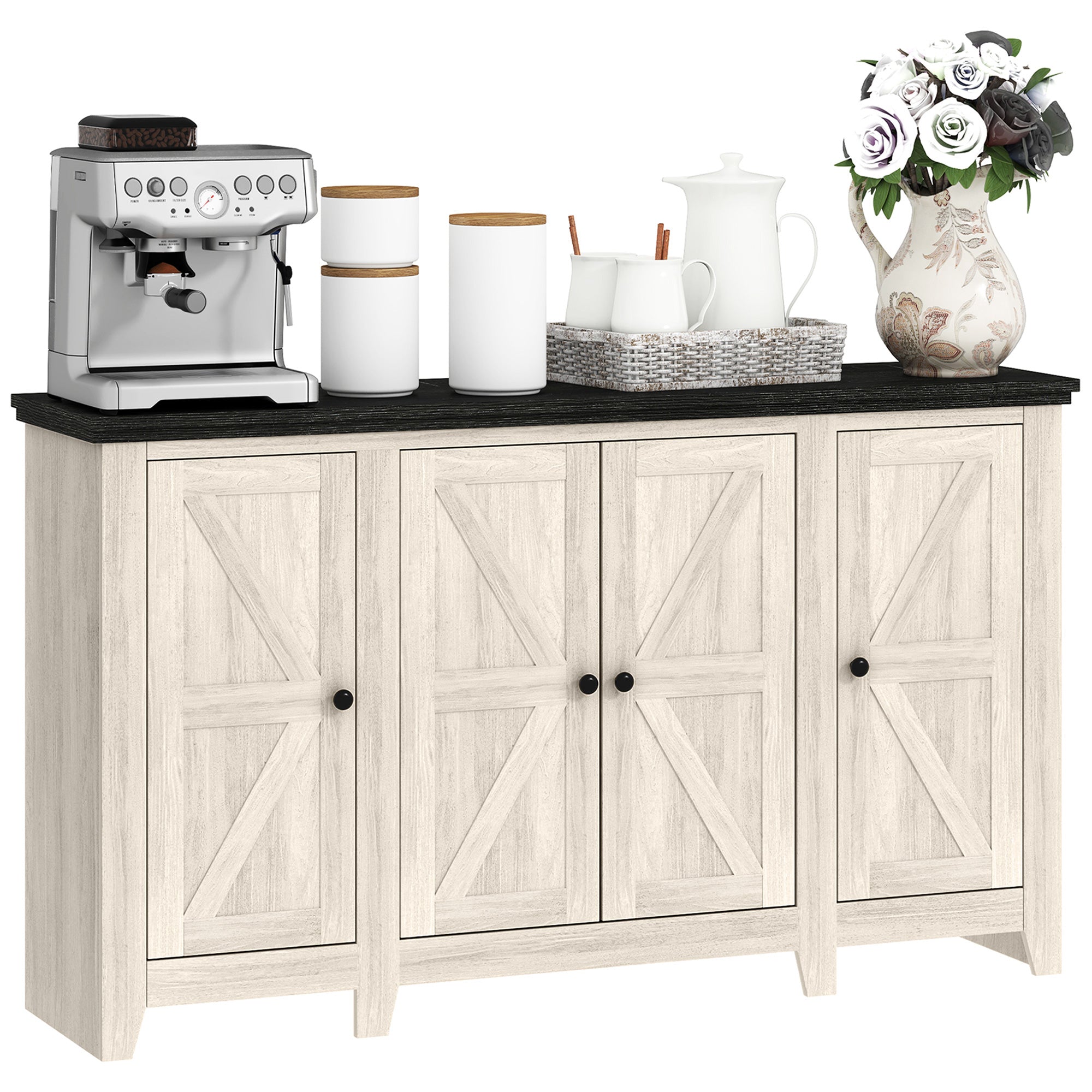 Rustic Sideboard, Buffet Cabinet with Adjustable Shelves for Living Room, Dining Room, Entryway, White Wood Grain Storage Cabinets at Gallery Canada